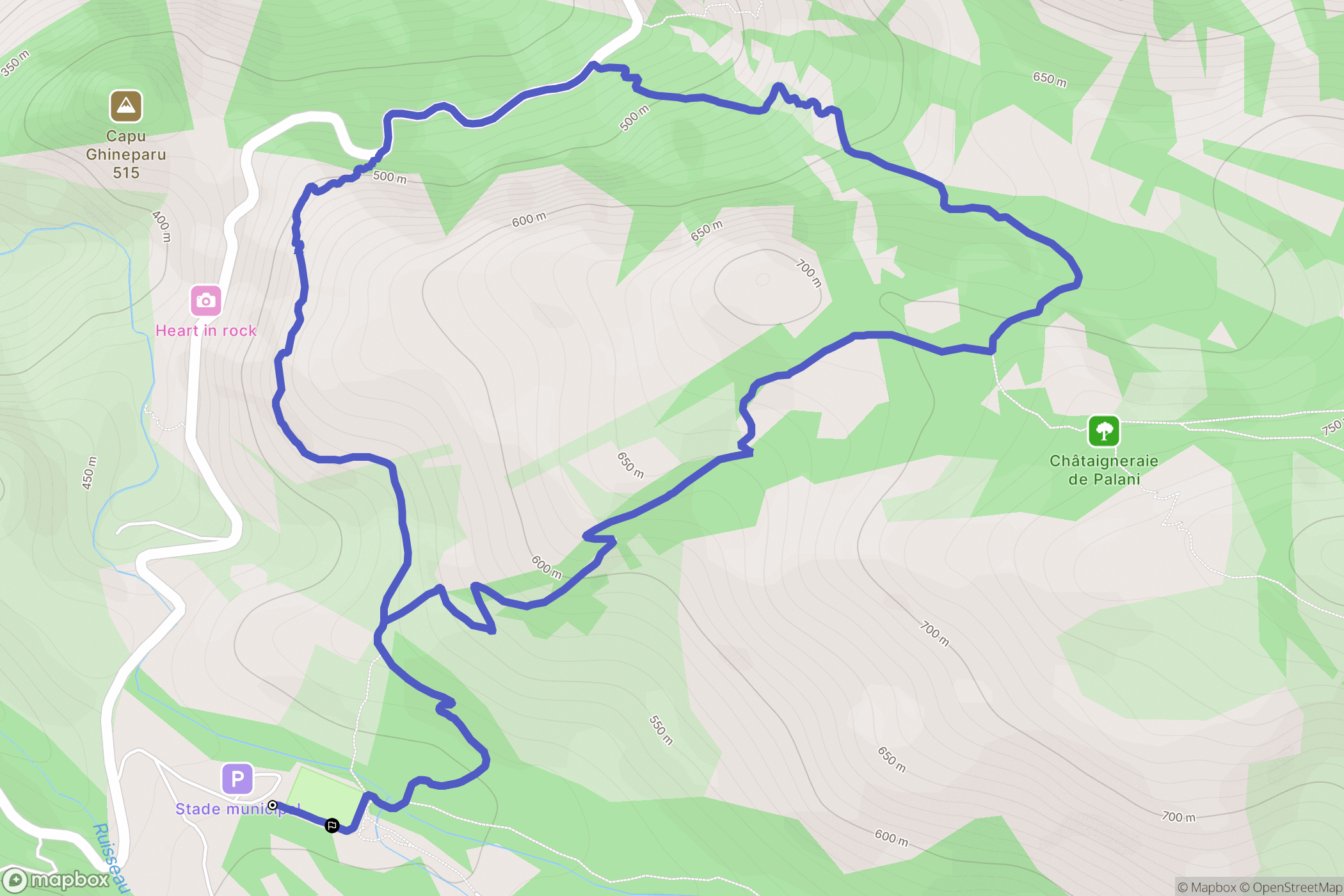 Piana : carte du parcours de randonnée - France