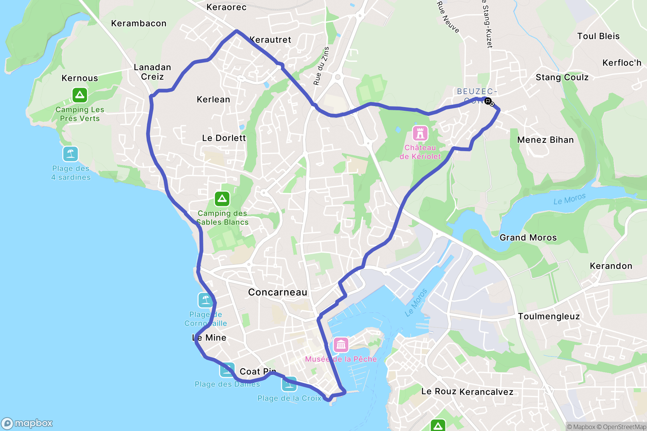Concarneau : carte du parcours de randonnée - France