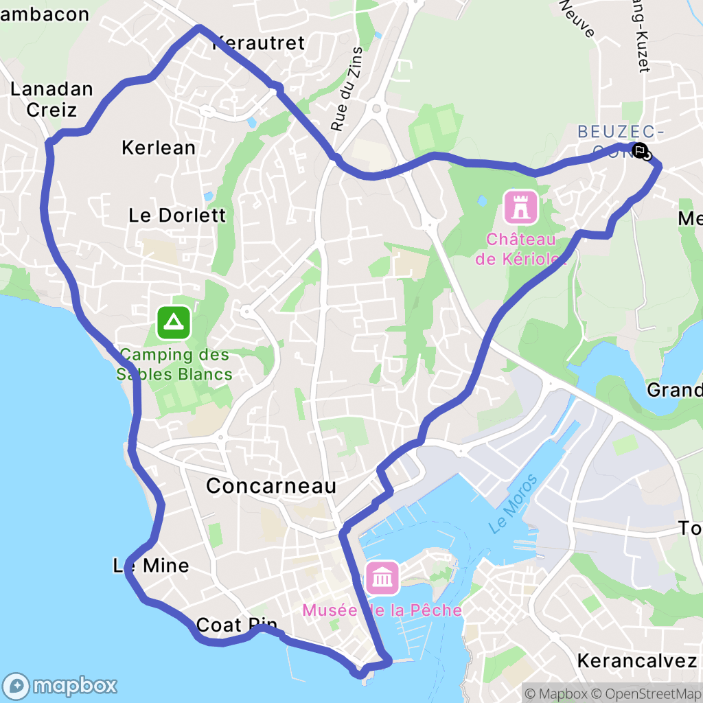 Concarneau : carte du parcours de randonnée - France