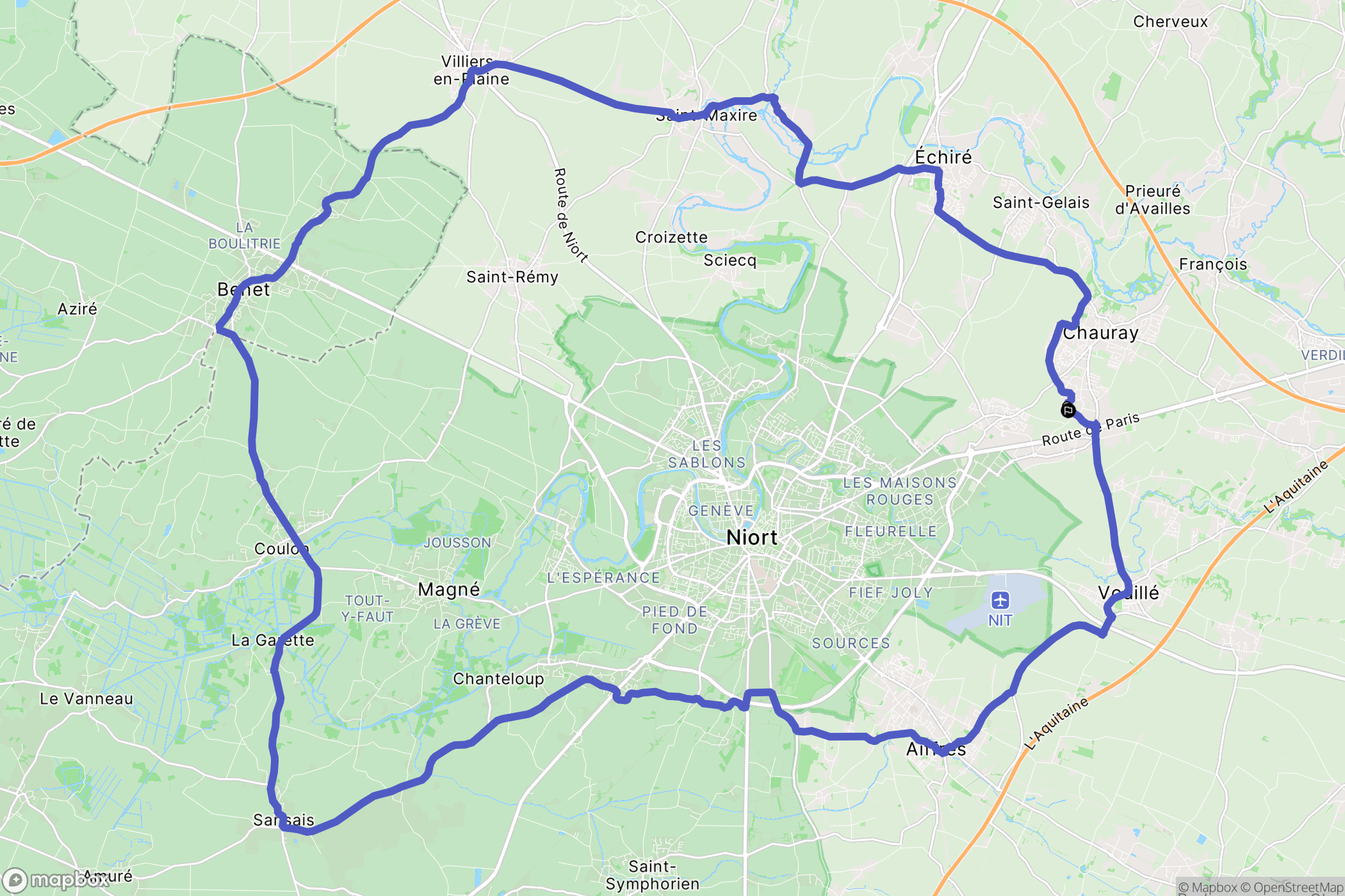Chauray : carte du parcours de randonnée - France
