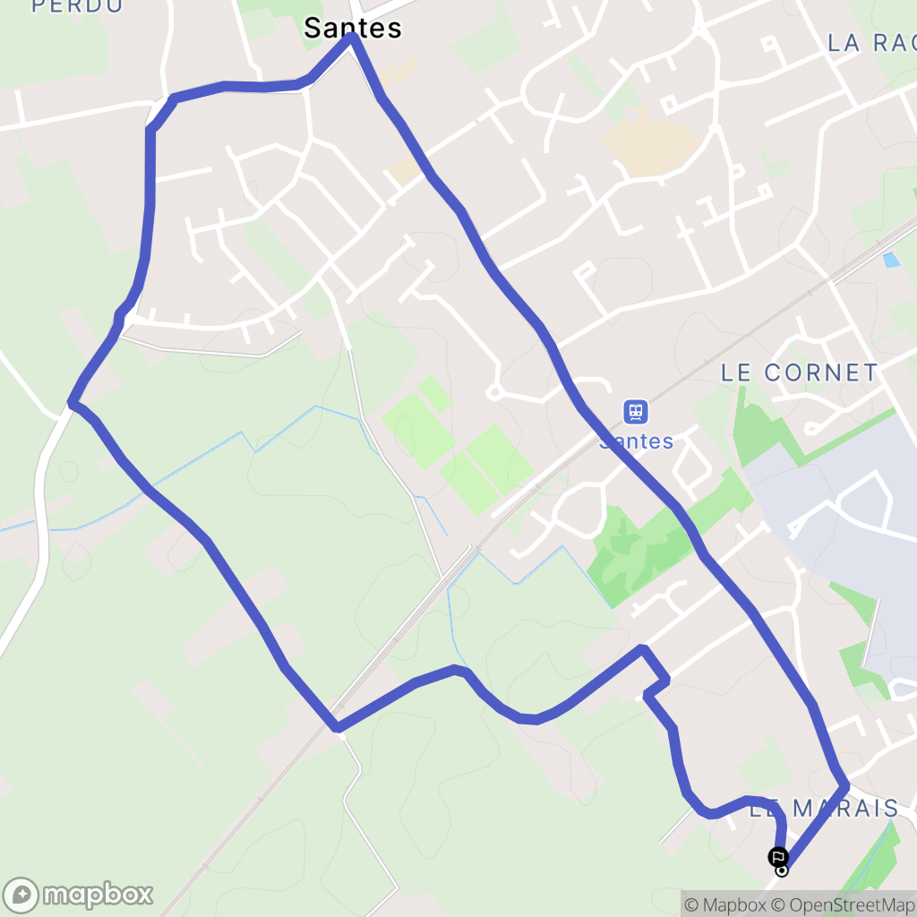 Santes : carte du parcours de randonnée - France