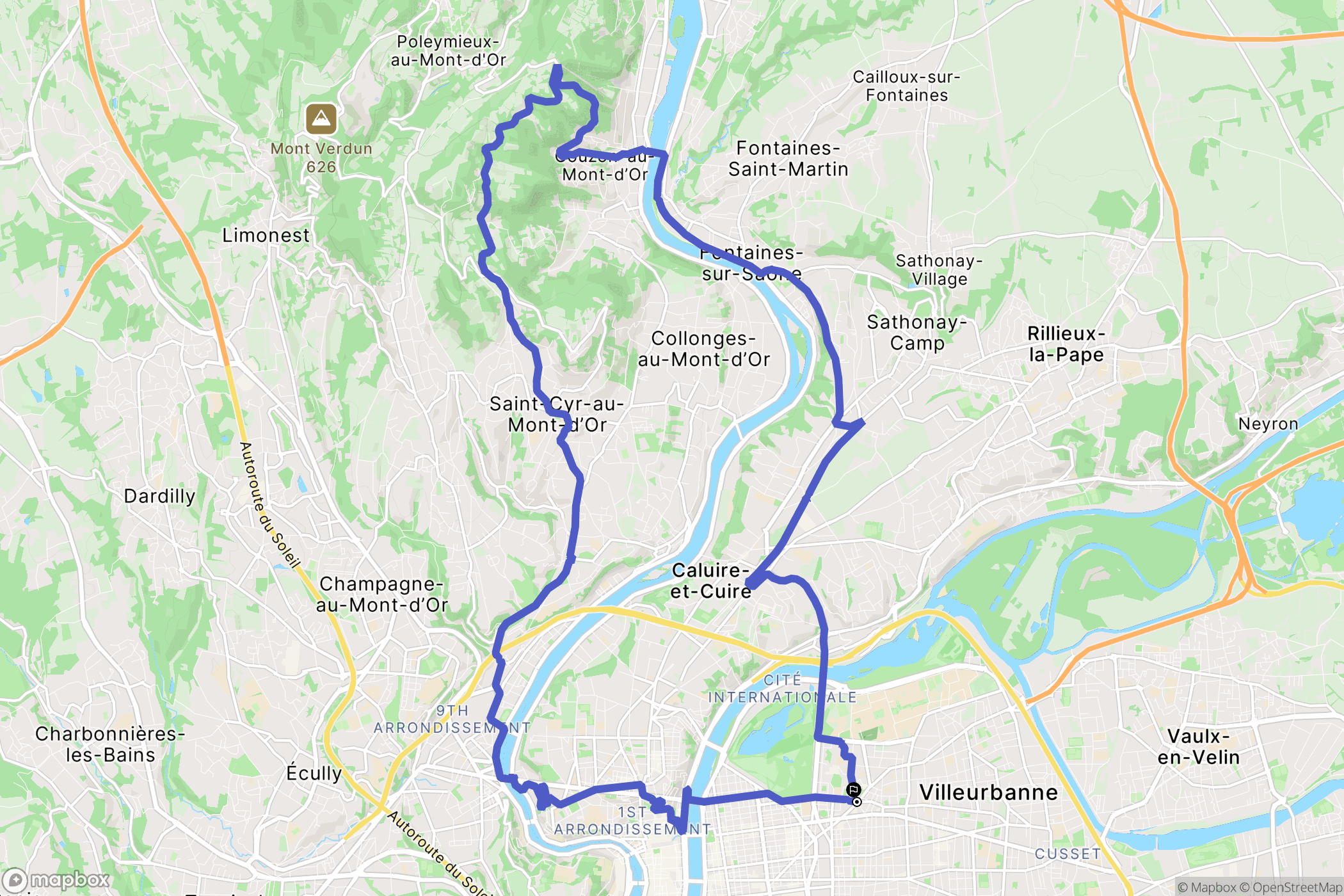 Villeurbanne : carte du parcours de randonnée - France