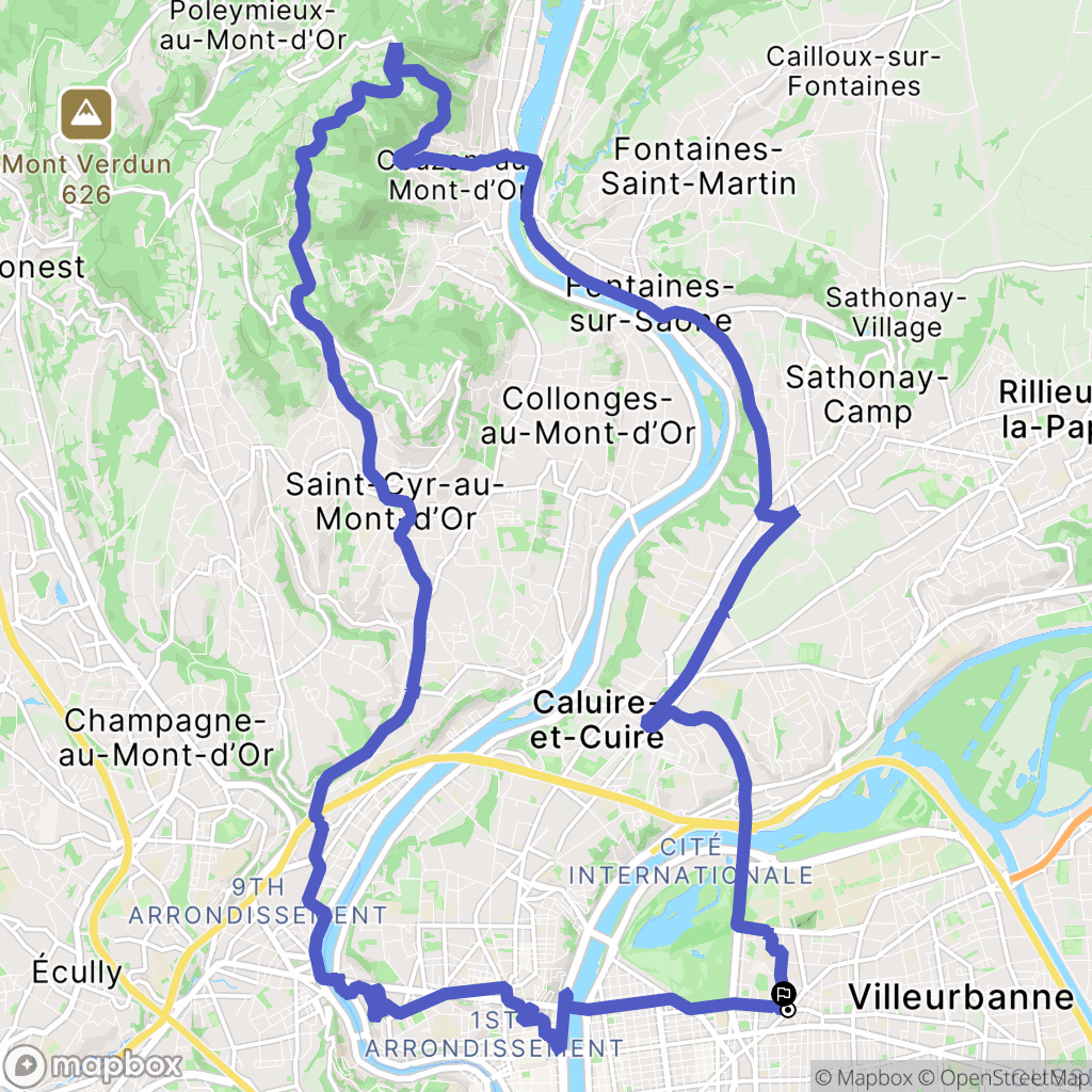 Villeurbanne : carte du parcours de randonnée - France