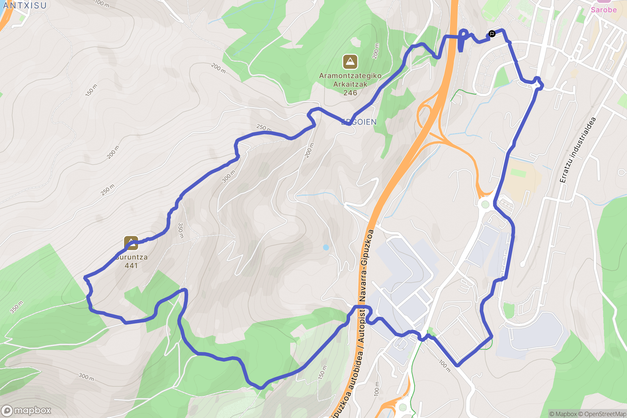 Urnieta : carte du parcours de randonnée - Spain