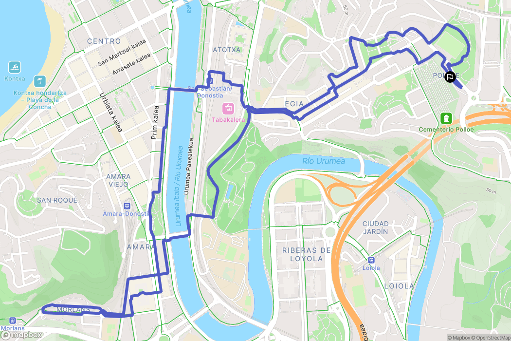 Donostia-San Sebastián : carte du parcours de randonnée - Spain