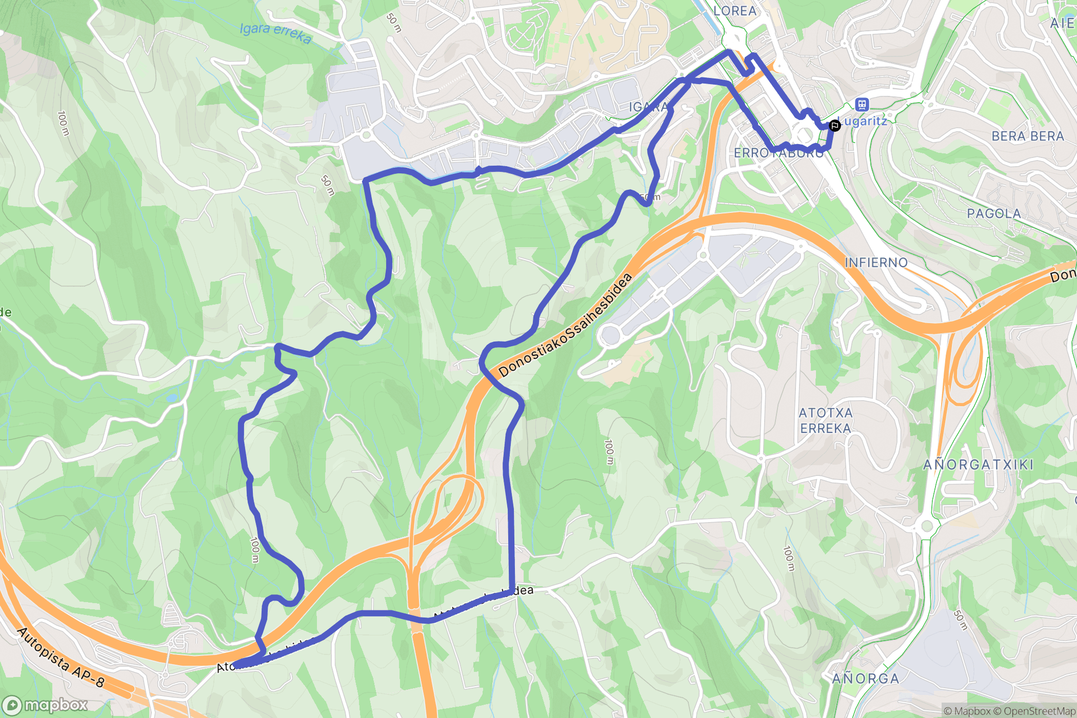 Donostia : carte du parcours de randonnée - Spain
