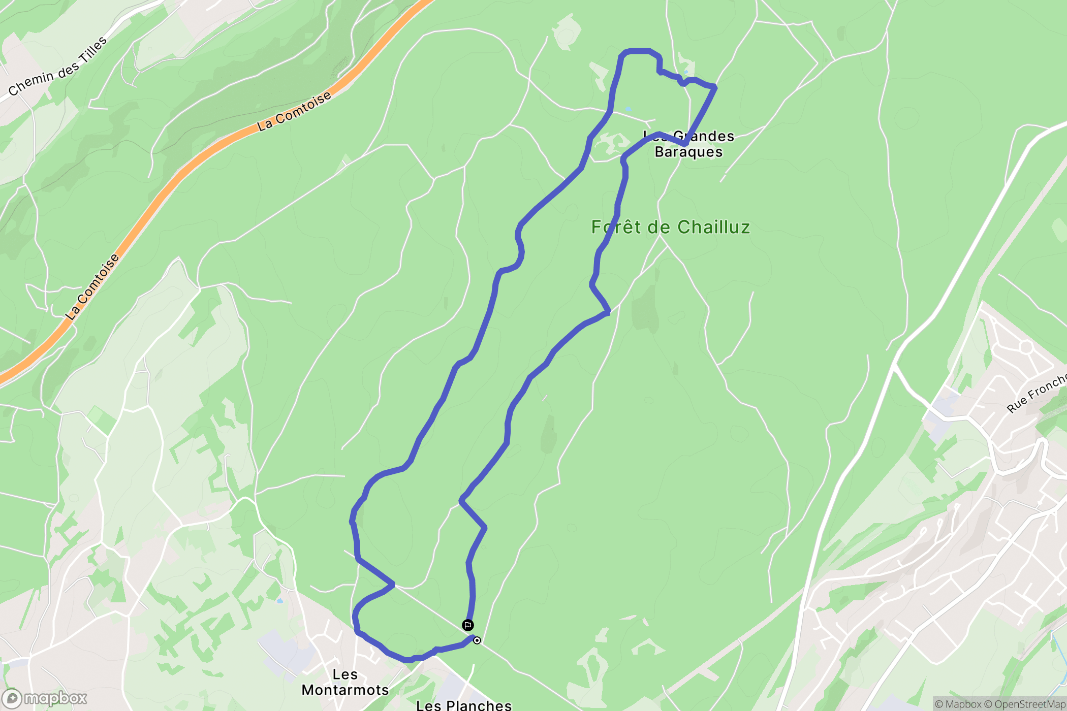 Besançon : carte du parcours de randonnée - France