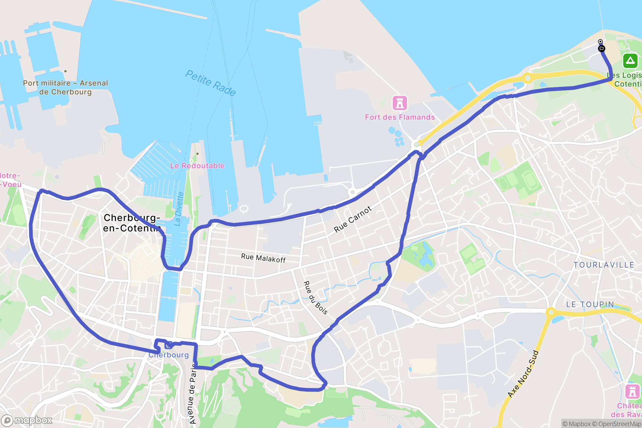Cherbourg-en-Cotentin : carte du parcours de randonnée - France