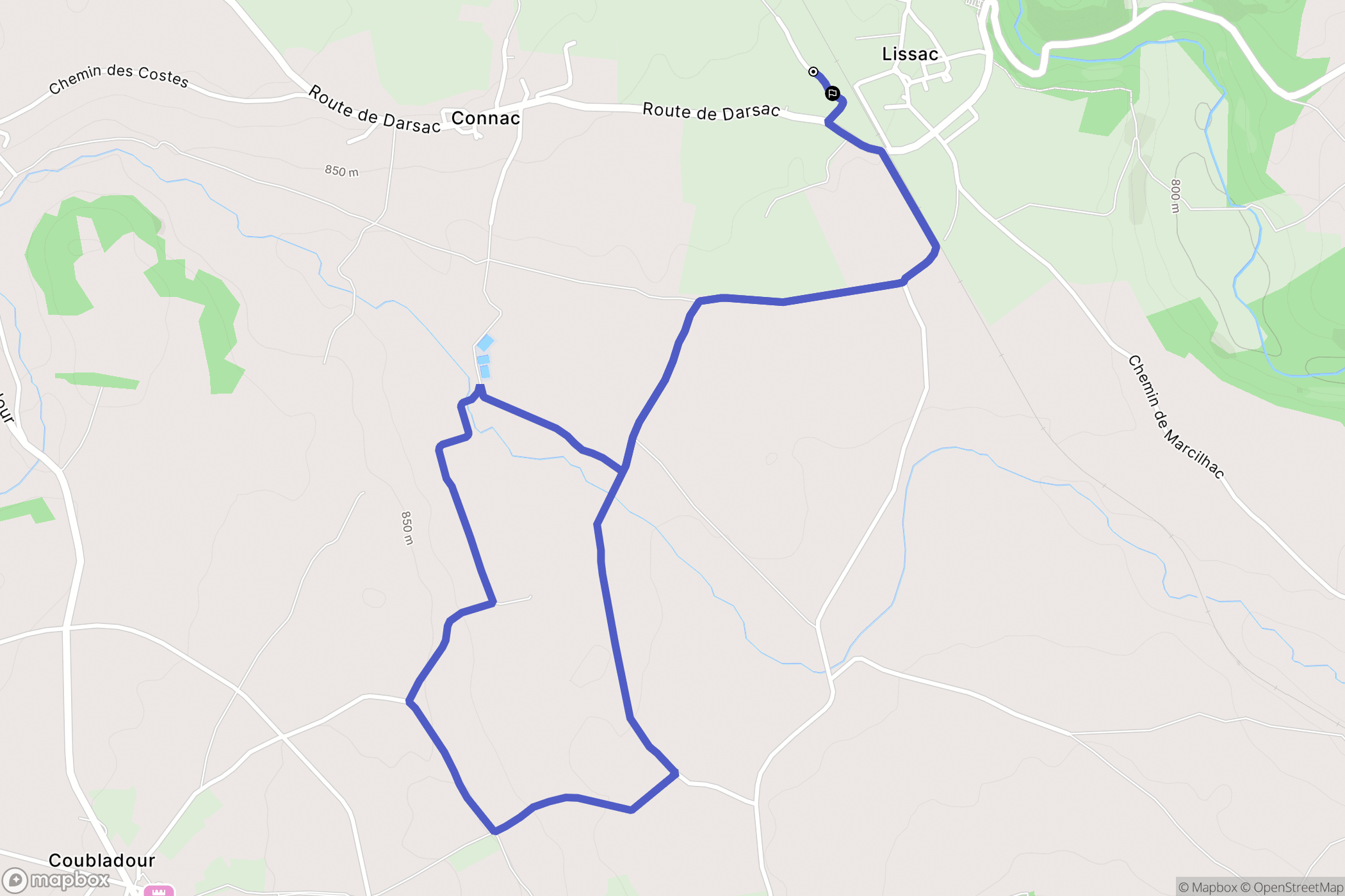 Lissac : carte du parcours de randonnée - France