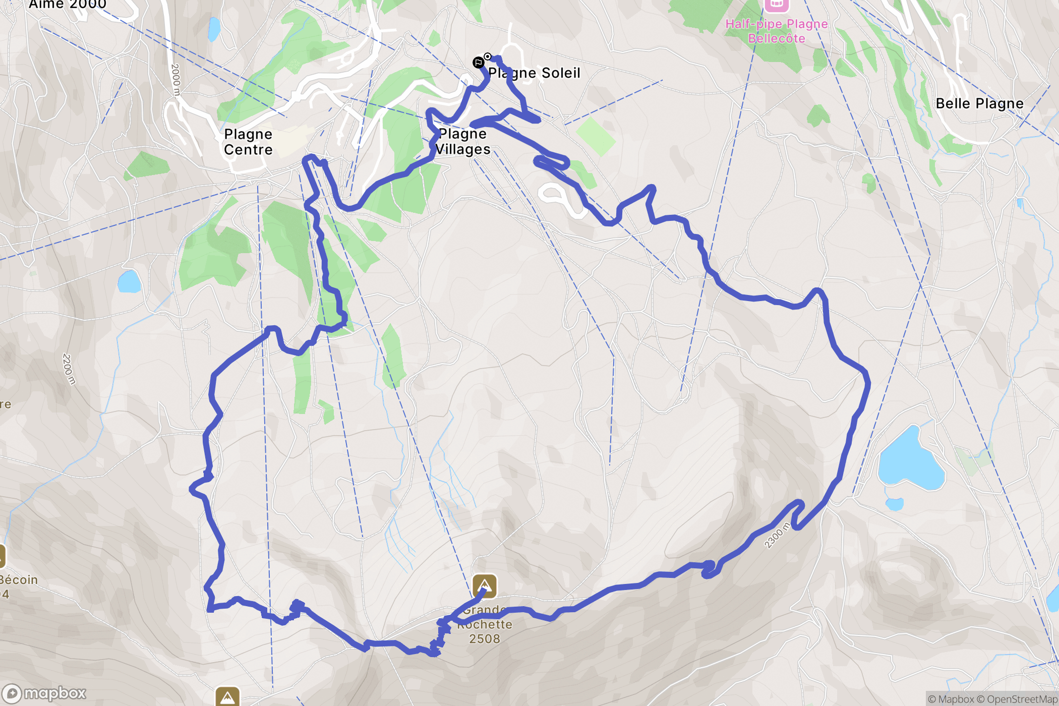 La Plagne Tarentaise : carte du parcours de randonnée - France