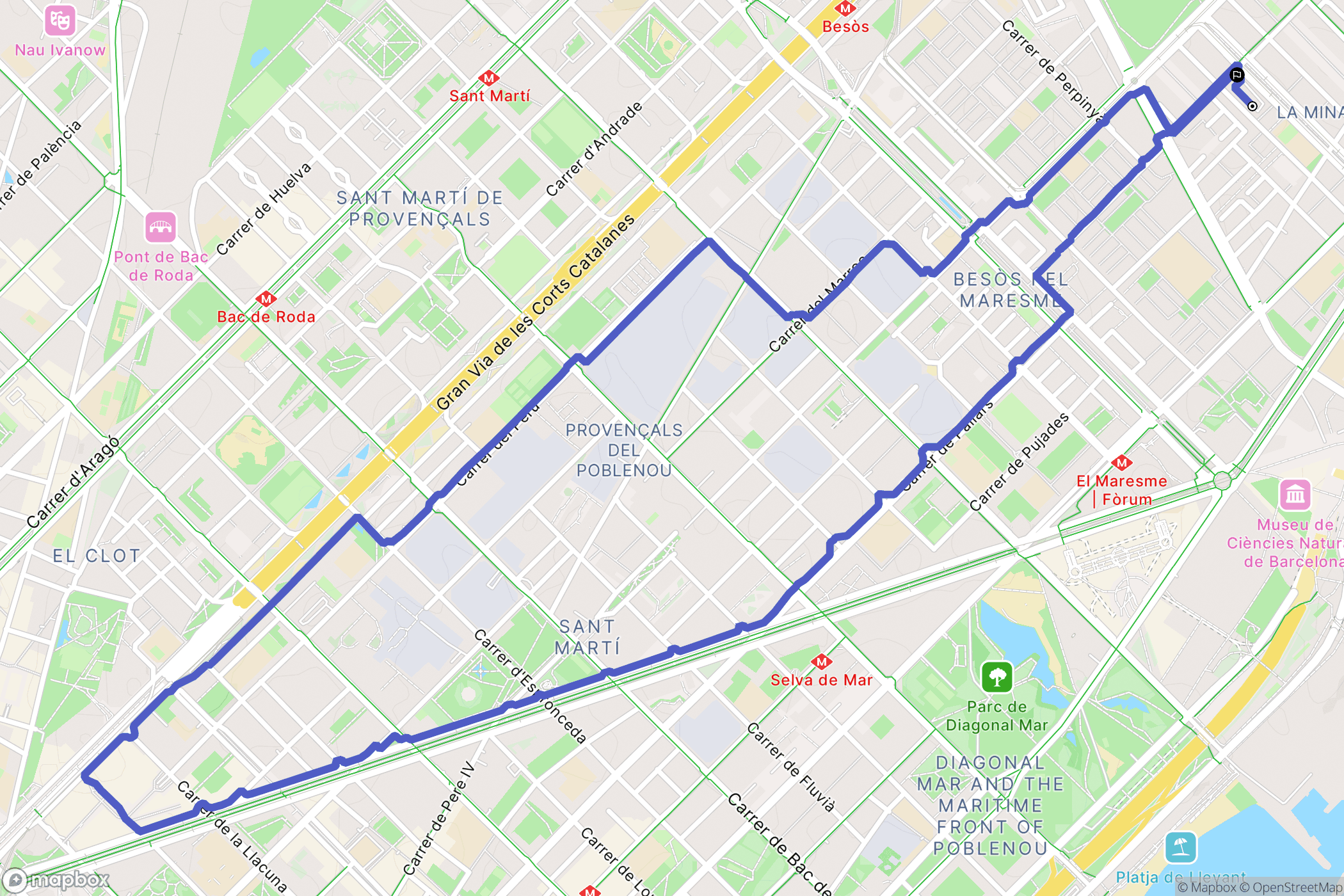 Sant Adrià de Besòs : carte du parcours de randonnée - Spain
