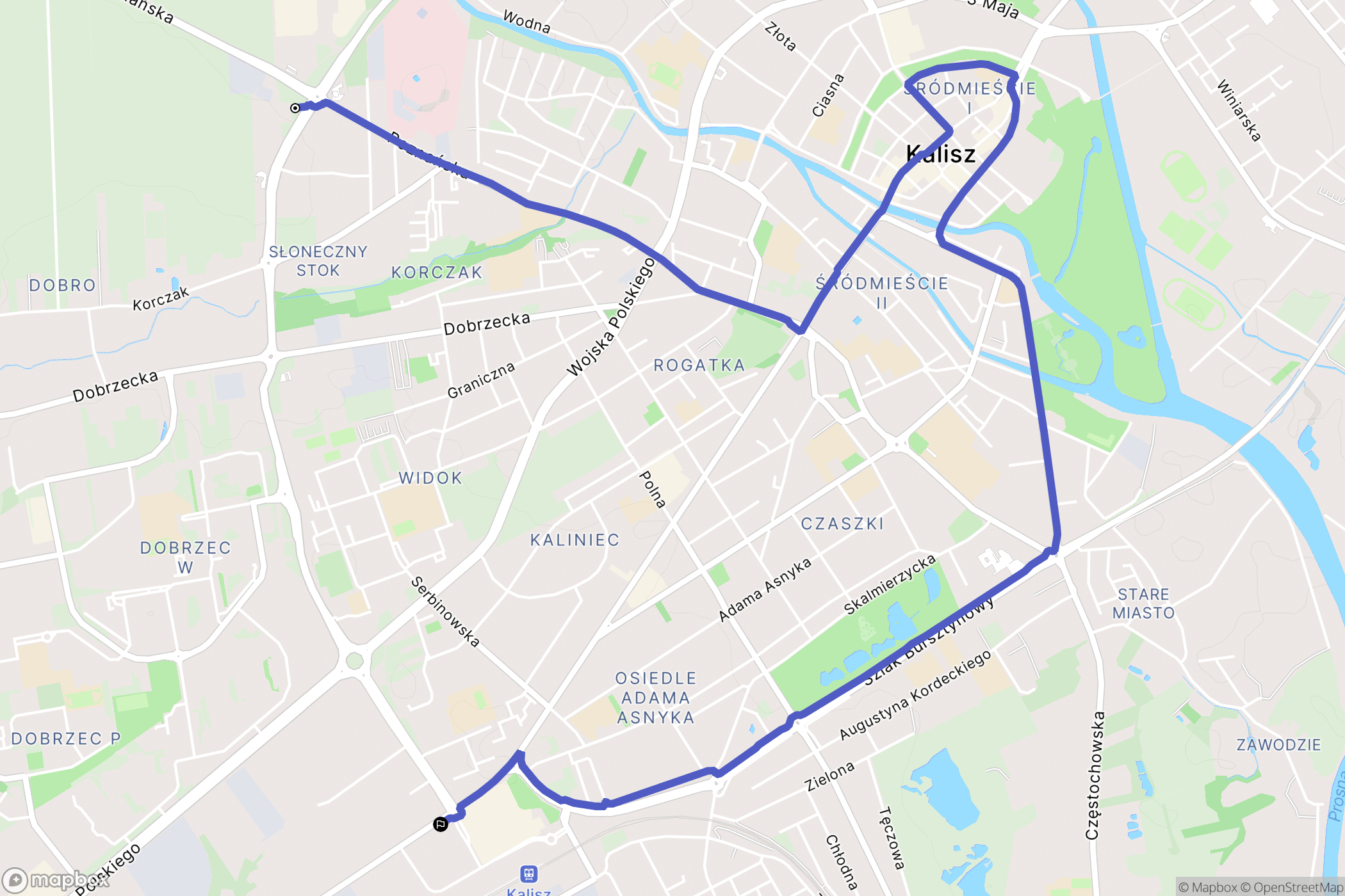 Kalisz: mapa trasy - Poland