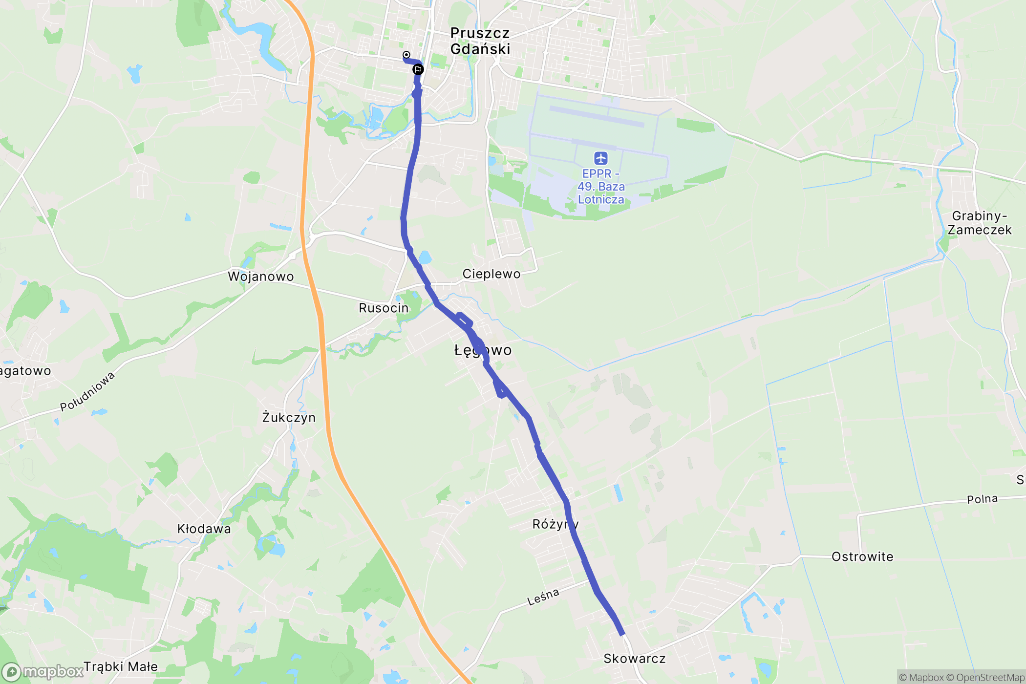 Pruszcz Gdański: mapa trasy - Poland