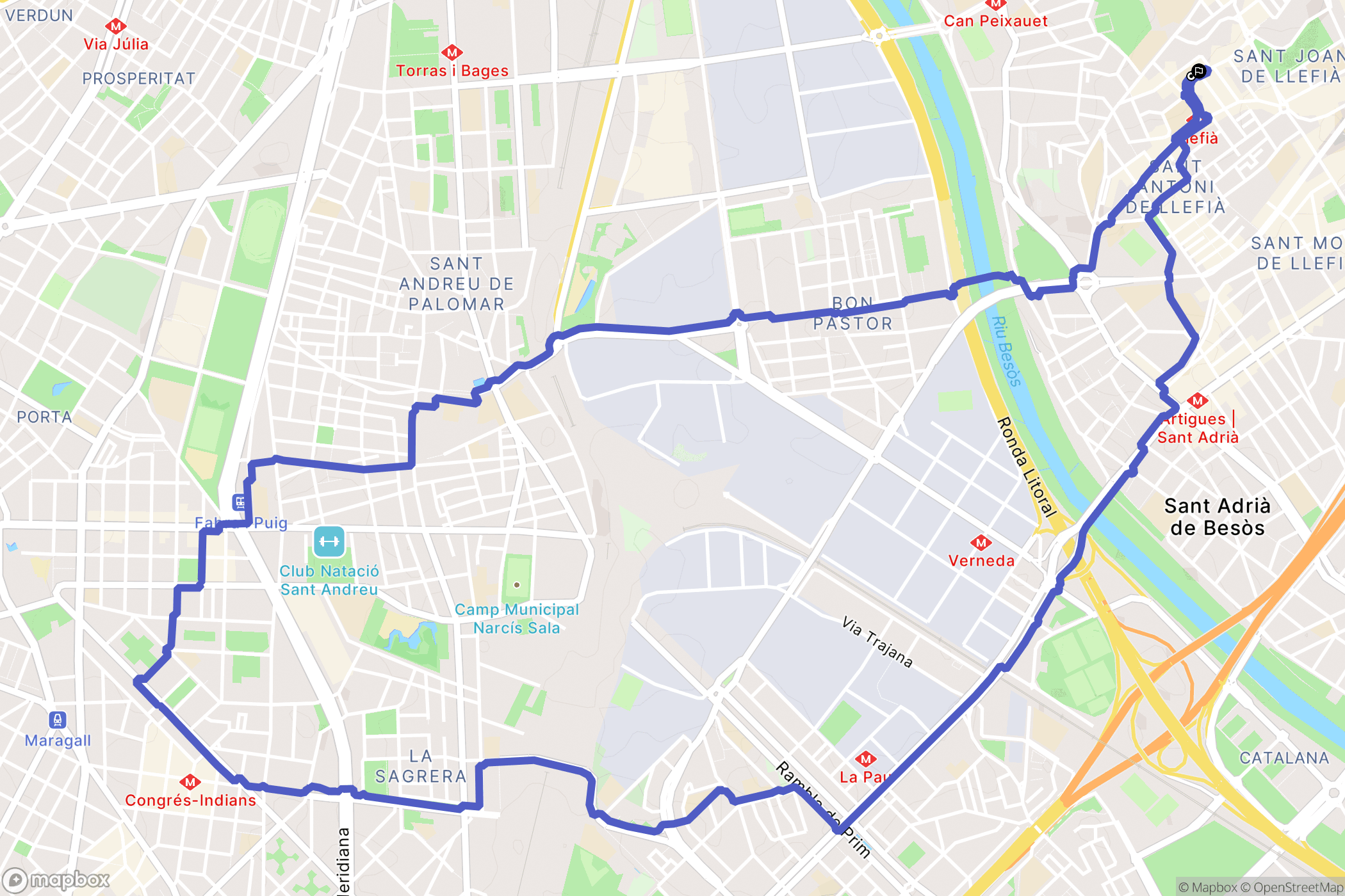 Badalona : carte du parcours de randonnée - Spain