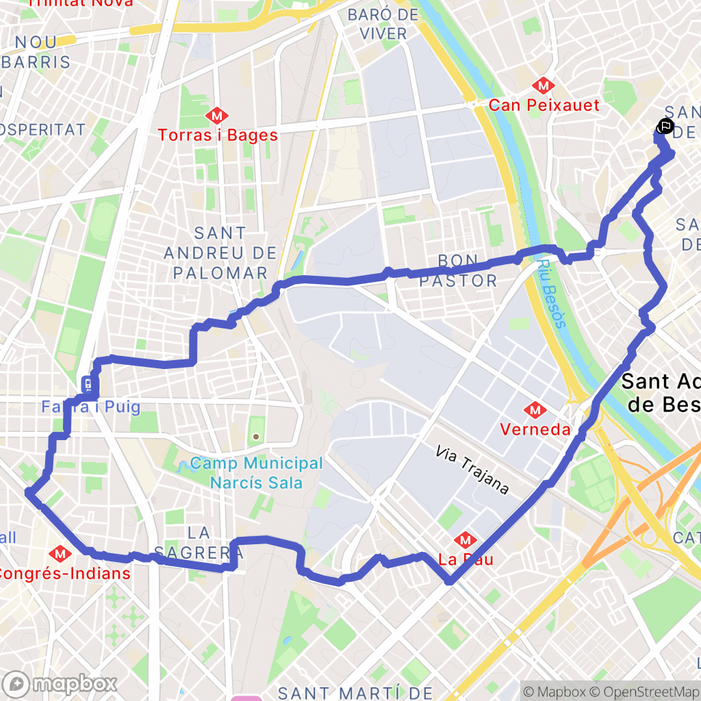 Badalona : carte du parcours de randonnée - Spain