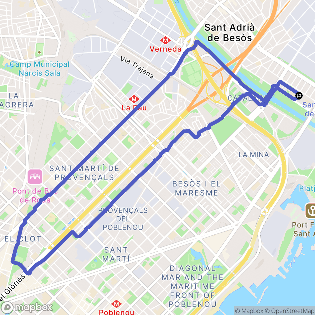 Sant Adrià de Besòs : carte du parcours de randonnée - Spain