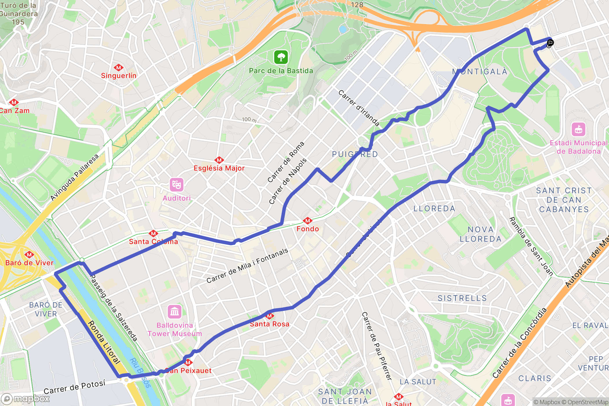 Badalona : carte du parcours de randonnée - Spain