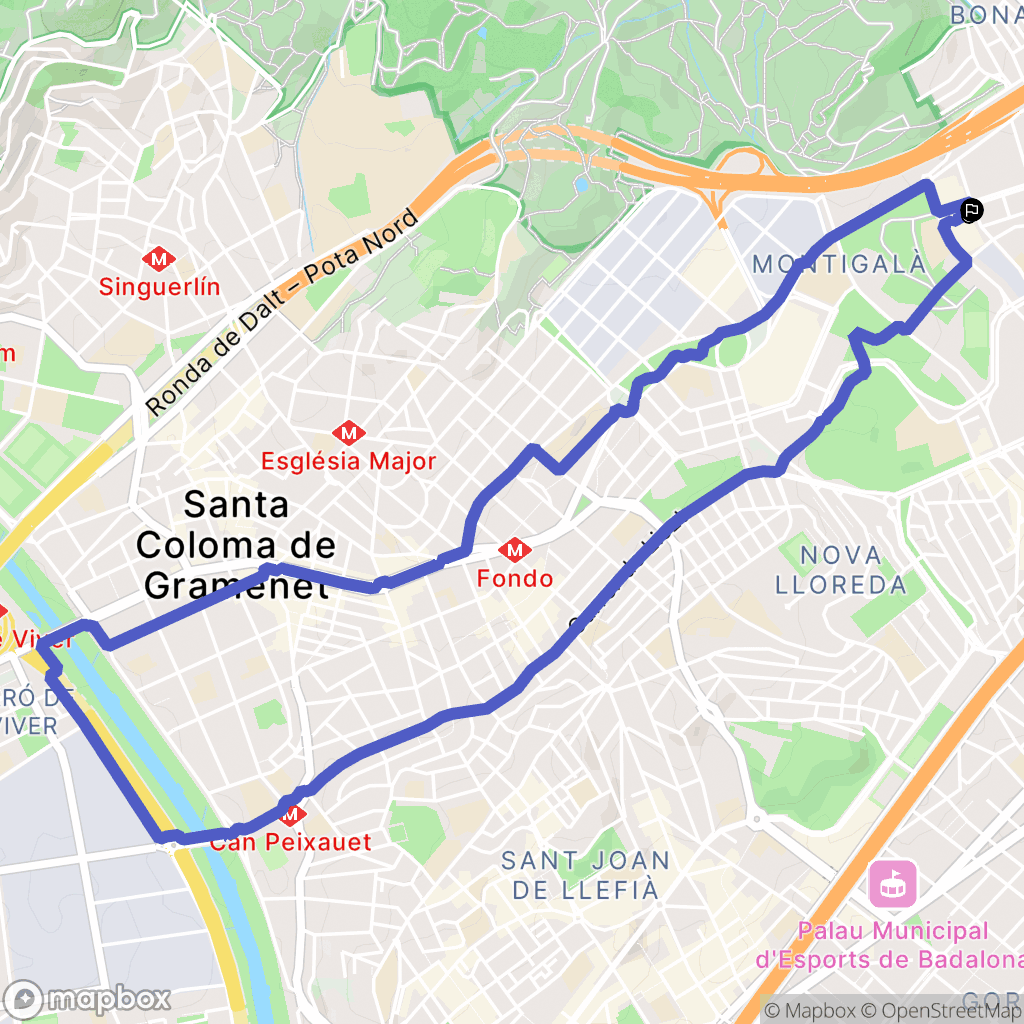 Badalona : carte du parcours de randonnée - Spain