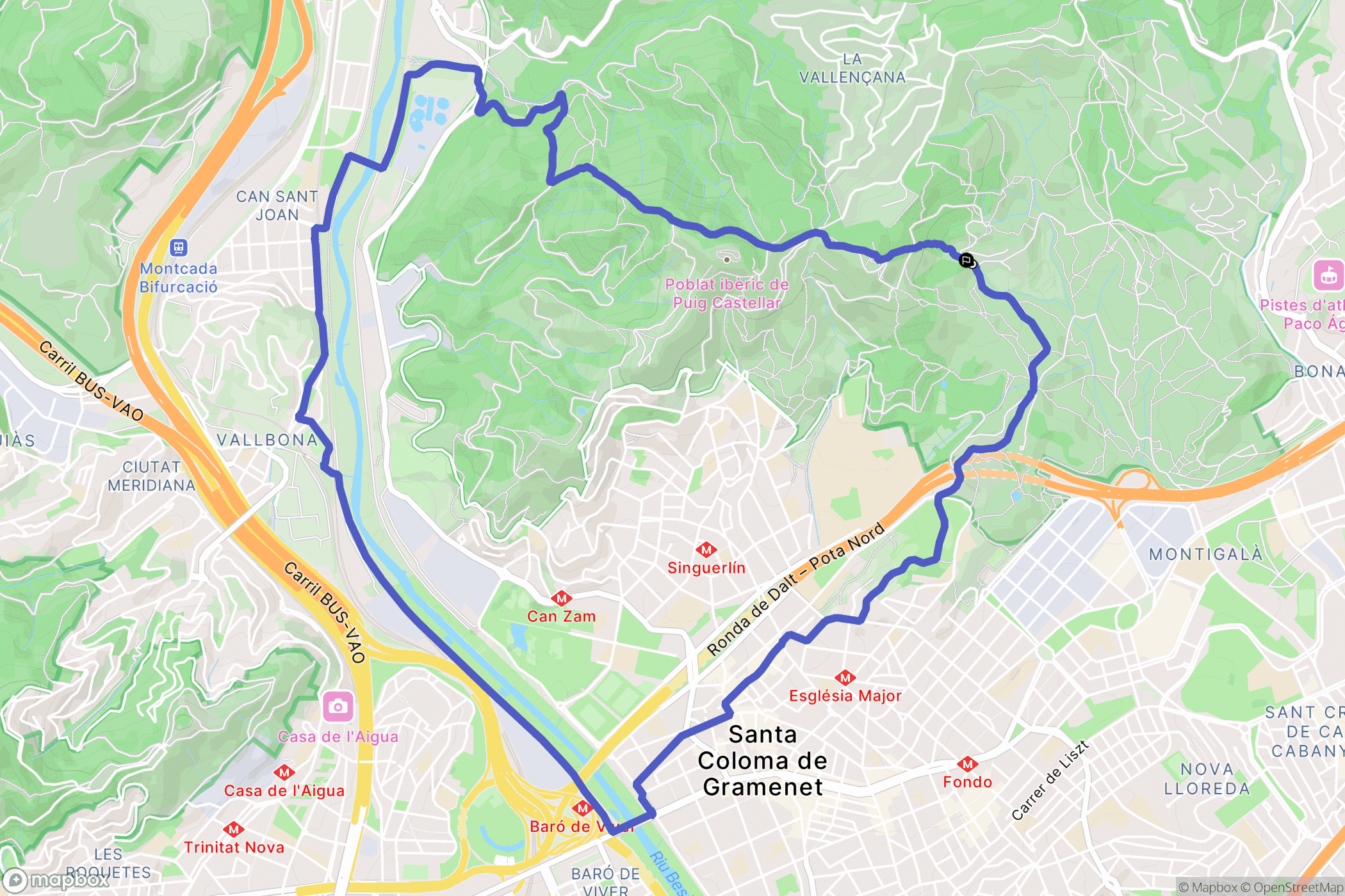 Santa Coloma de Gramenet : carte du parcours de randonnée - Spain