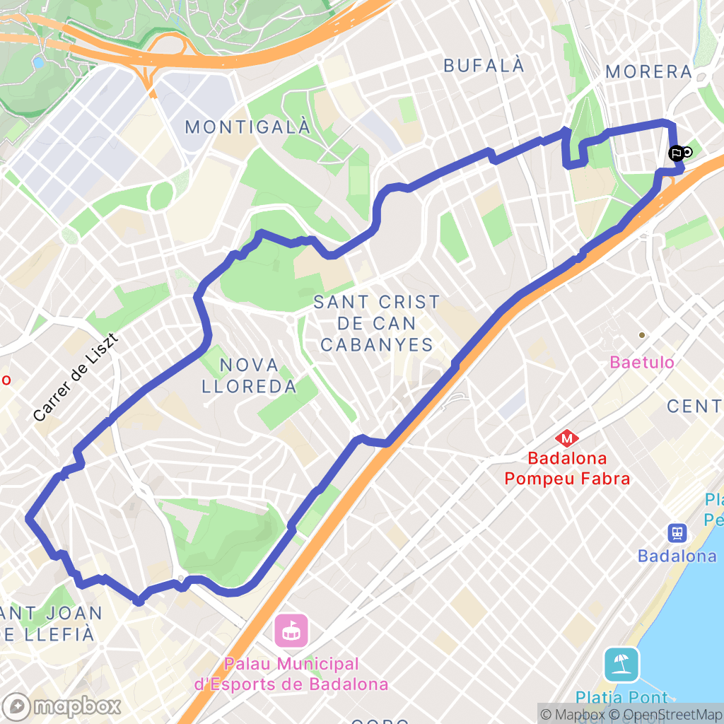 Badalona : carte du parcours de randonnée - Spain
