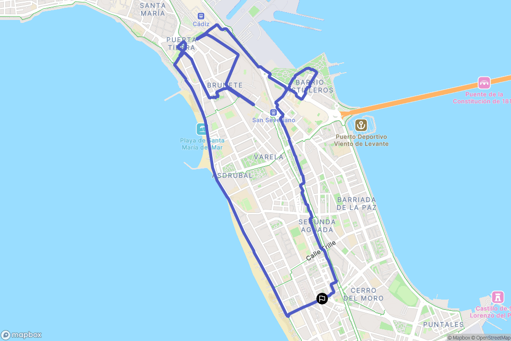 Cádiz : carte du parcours de randonnée - Spain