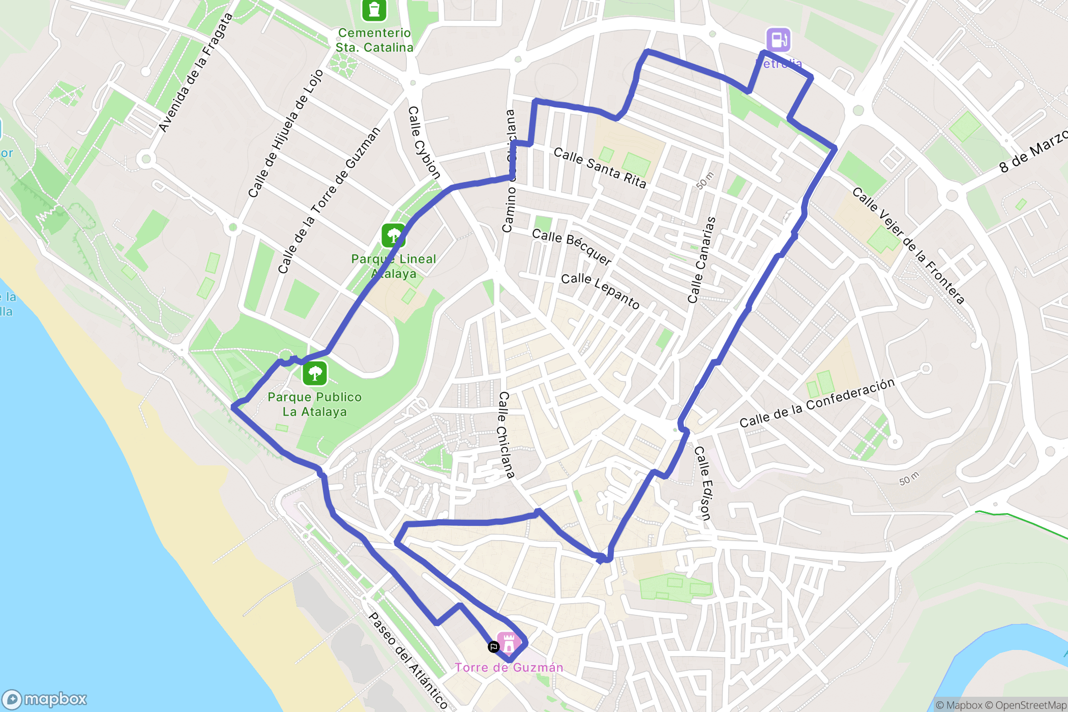 Conil de la Frontera : carte du parcours de randonnée - Spain
