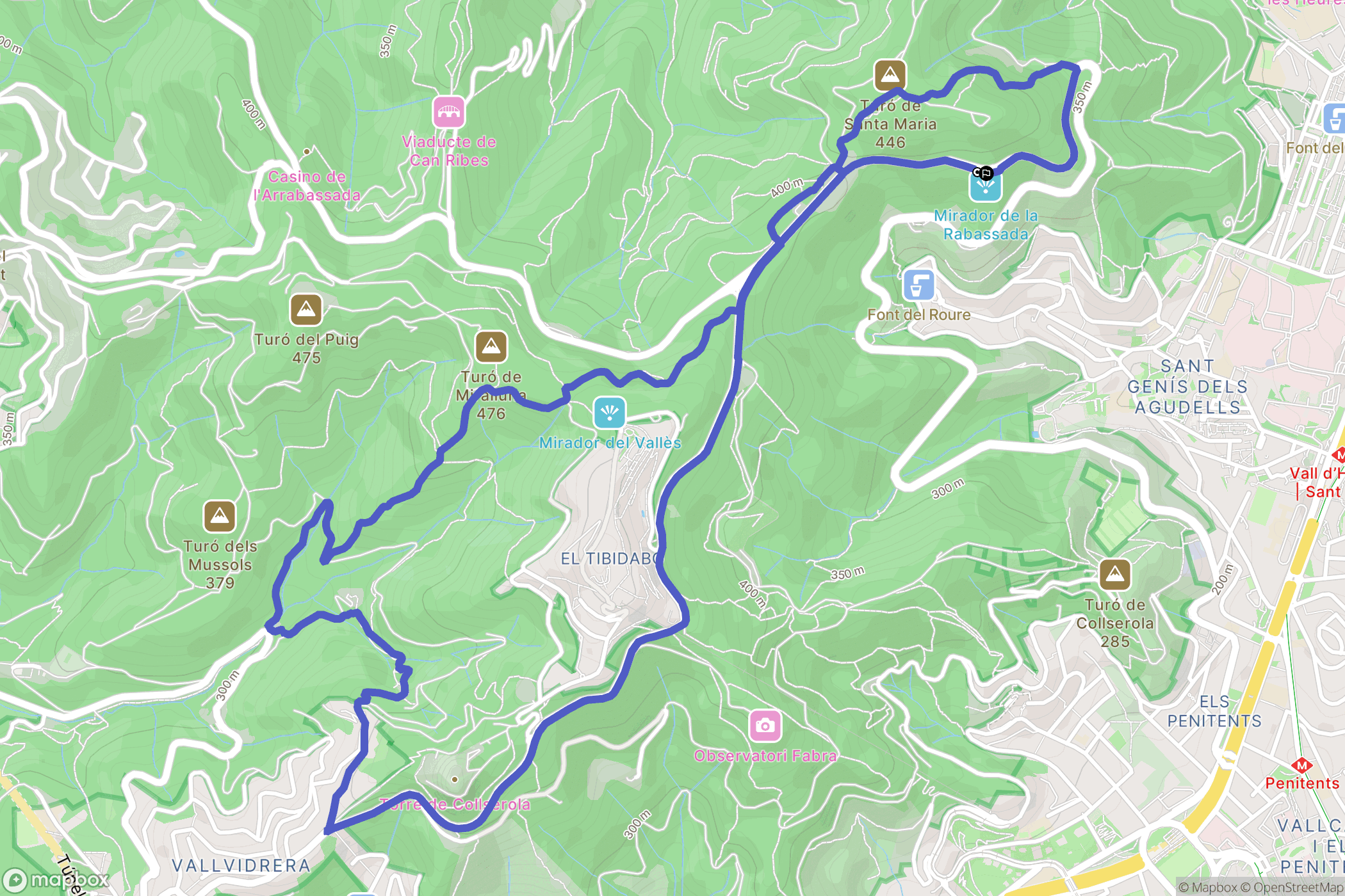 Barcelona : carte du parcours de randonnée - Spain
