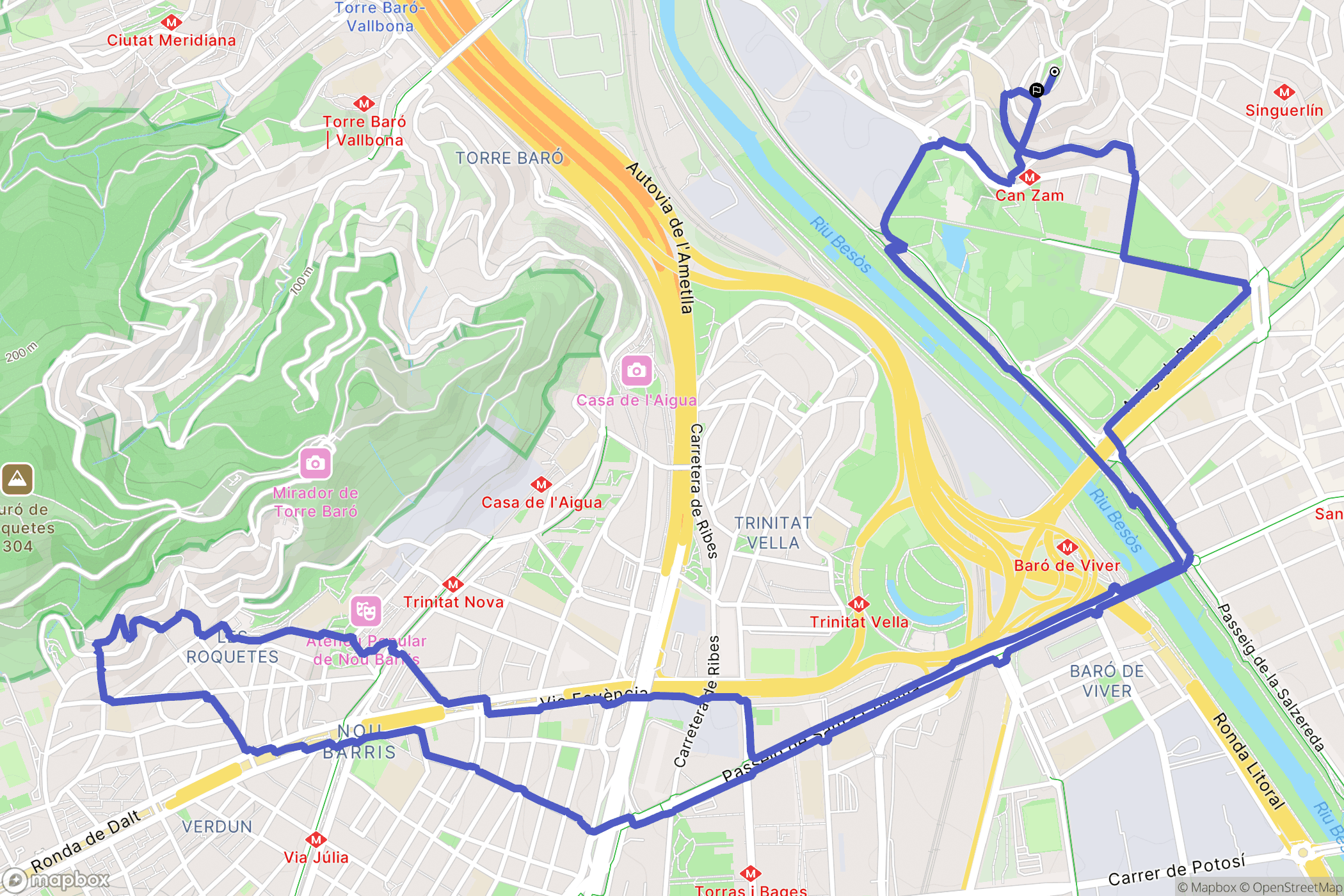 Santa Coloma de Gramenet : carte du parcours de randonnée - Spain