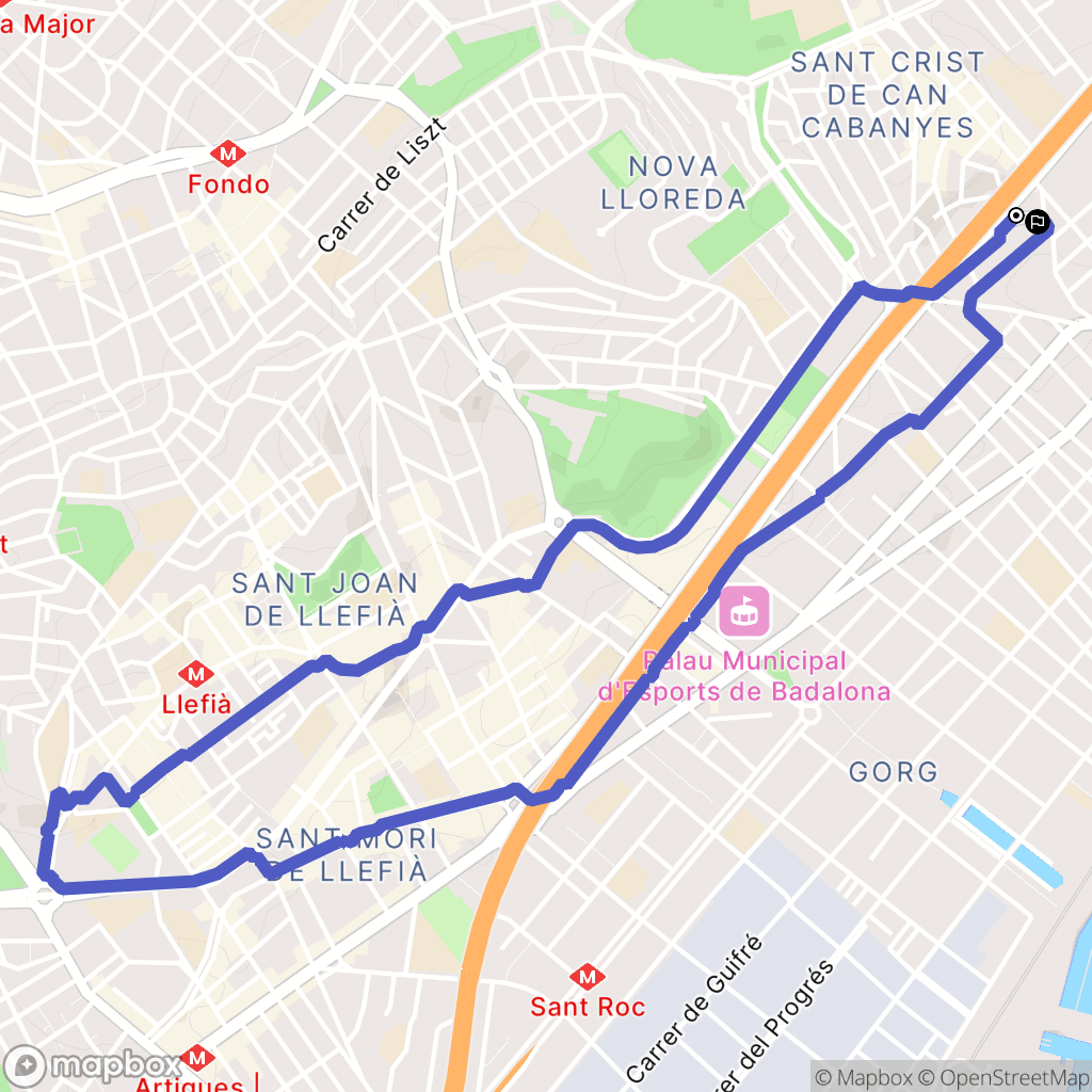 Badalona : carte du parcours de randonnée - Spain