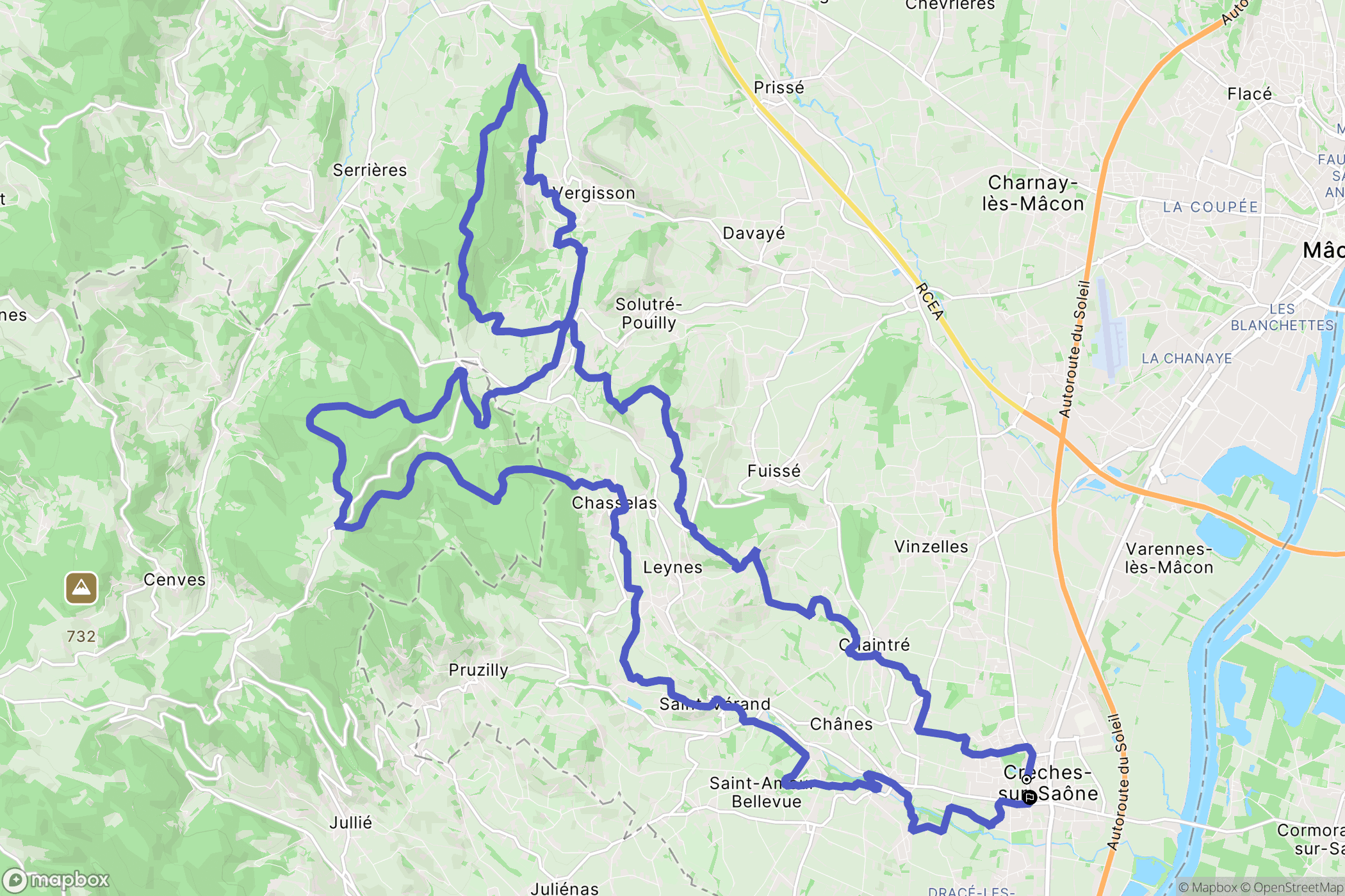Crêches-sur-Saône : carte du parcours de randonnée - France