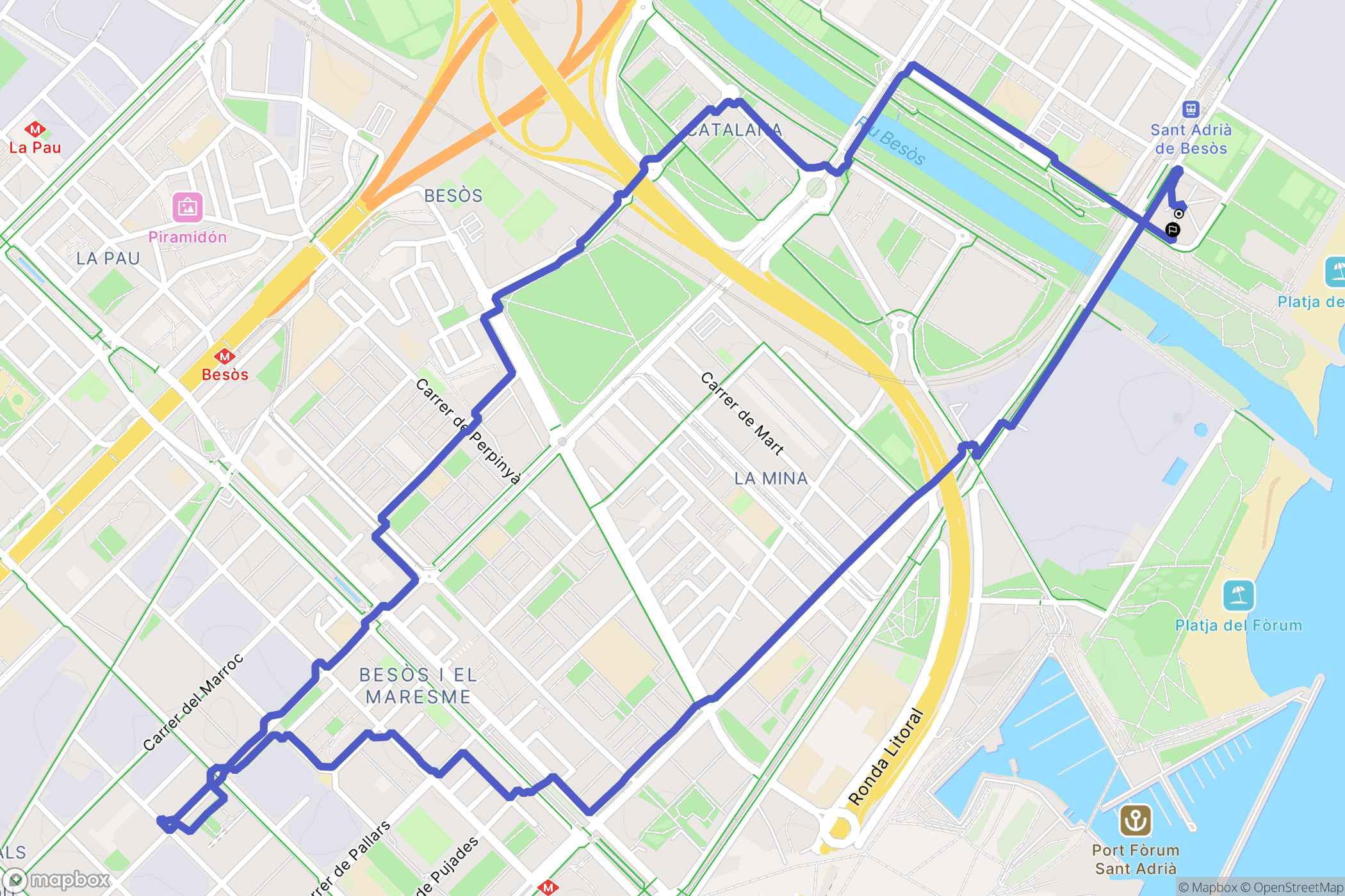 Sant Adrià de Besòs : carte du parcours de randonnée - Spain