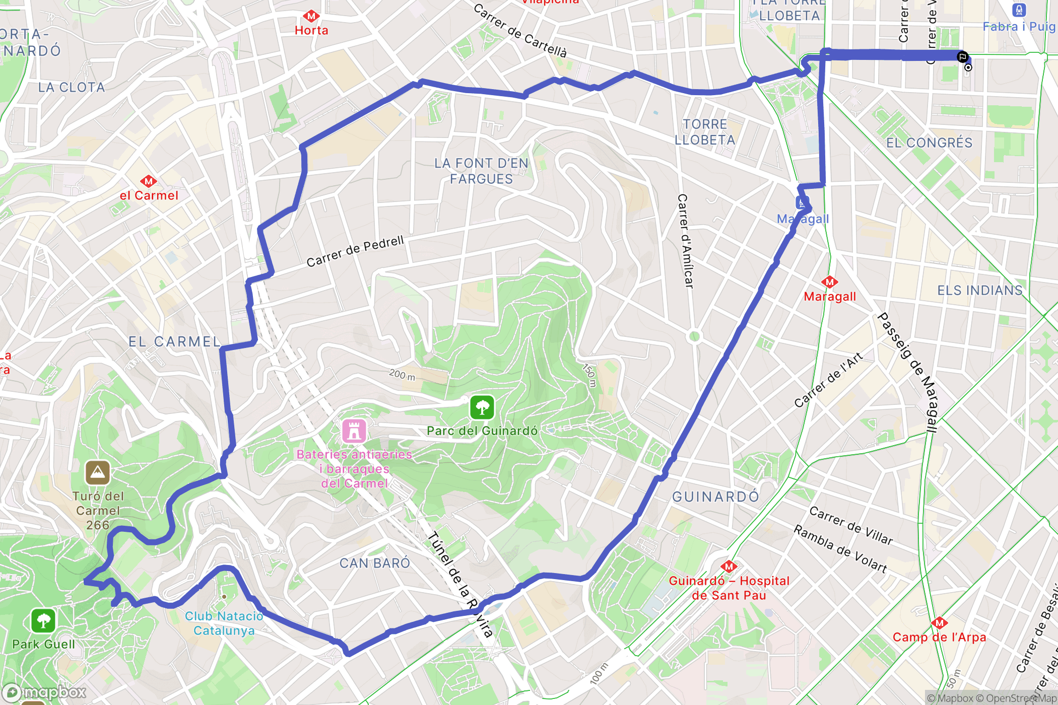 Barcelona : carte du parcours de randonnée - Spain
