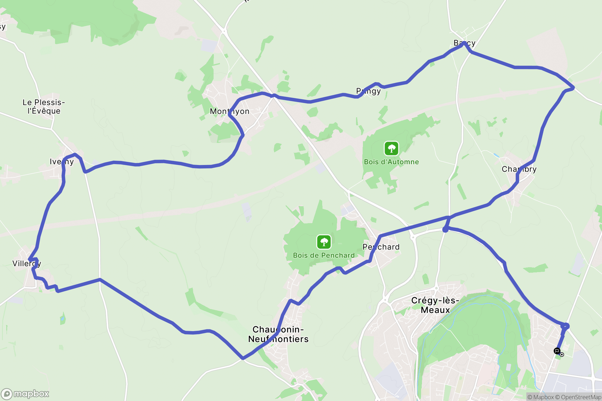 Meaux : carte du parcours de randonnée - France