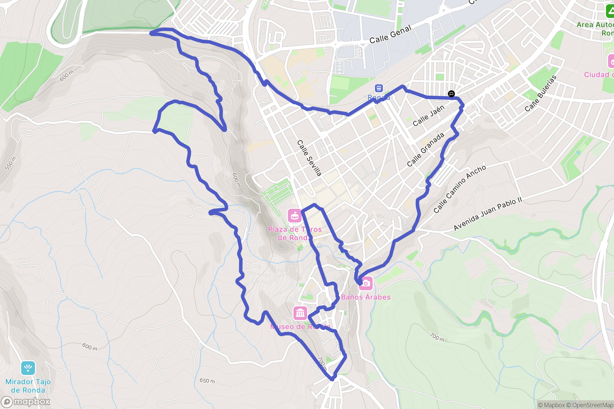 Ronda : carte du parcours de randonnée - Spain