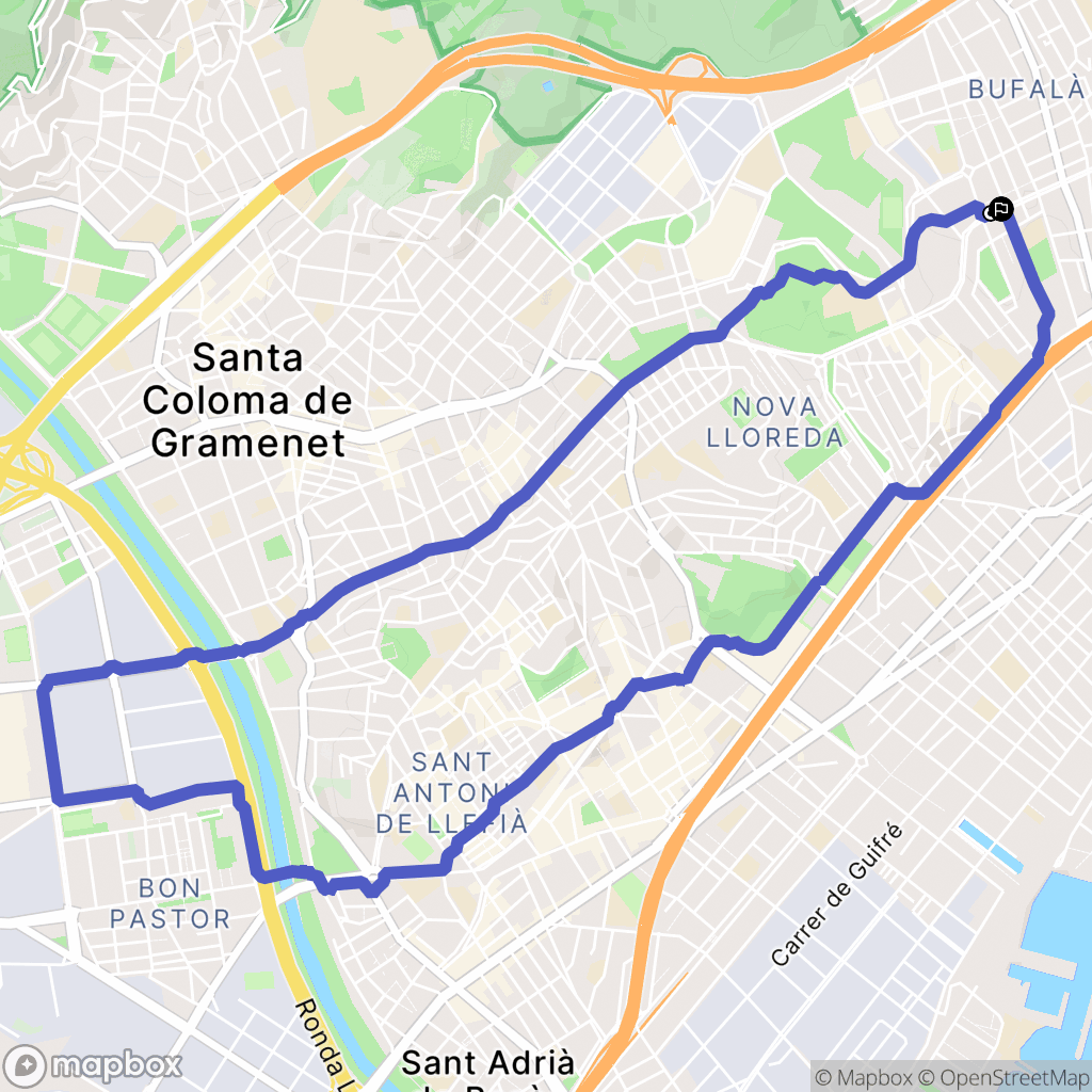Badalona : carte du parcours de randonnée - Spain