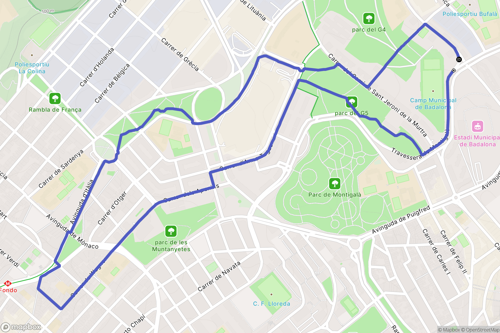 Badalona : carte du parcours de randonnée - Spain
