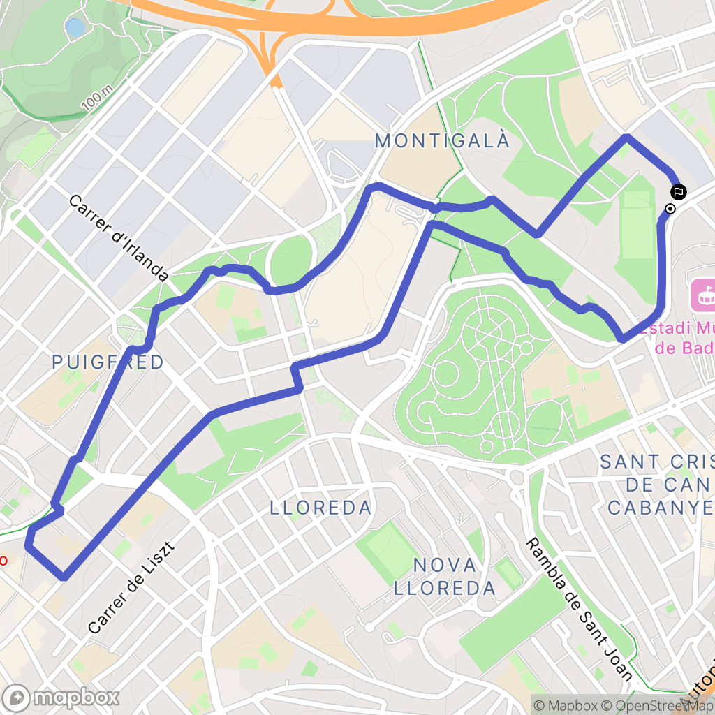 Badalona : carte du parcours de randonnée - Spain