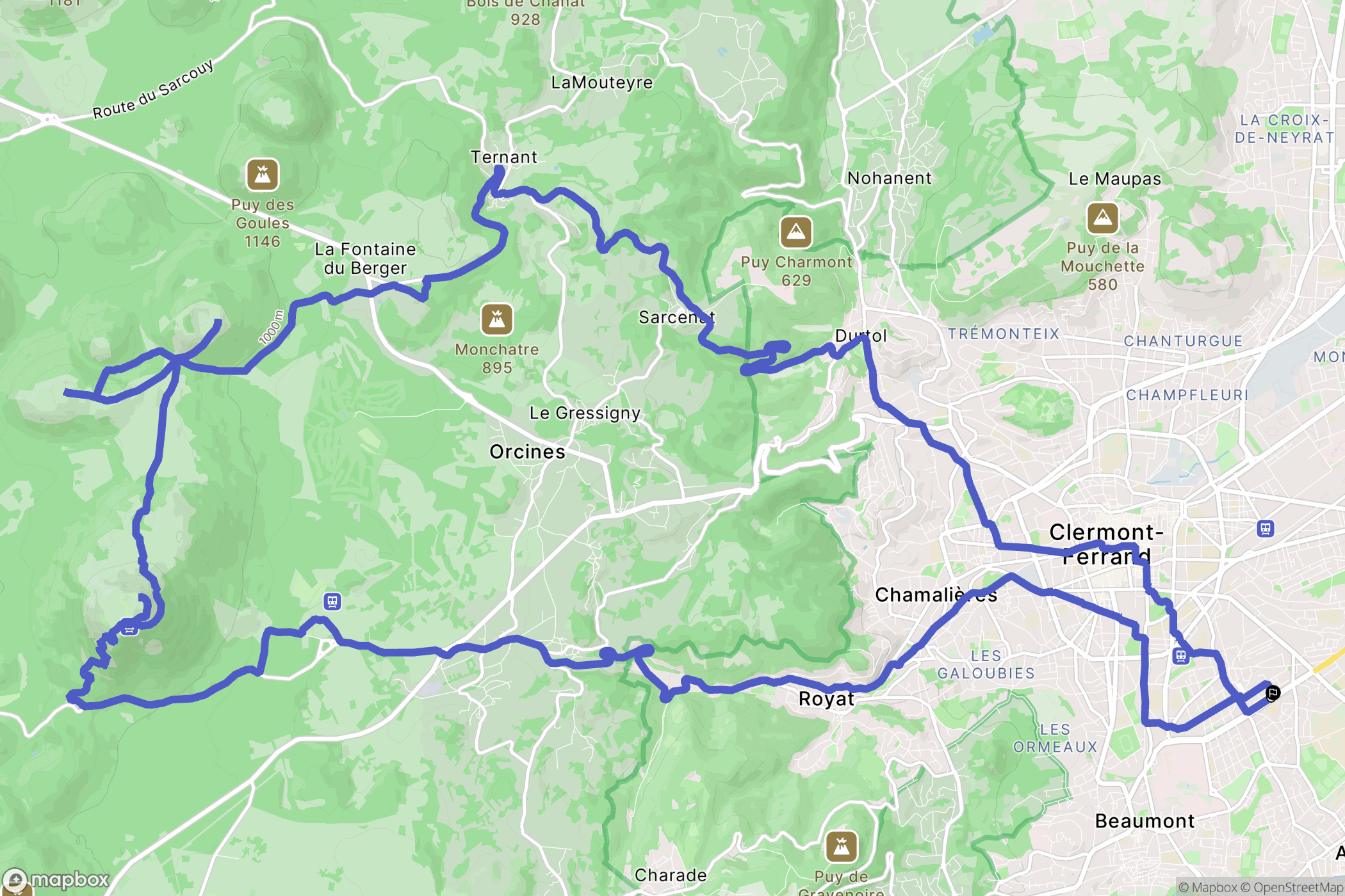 Clermont-Ferrand : carte du parcours de randonnée - France