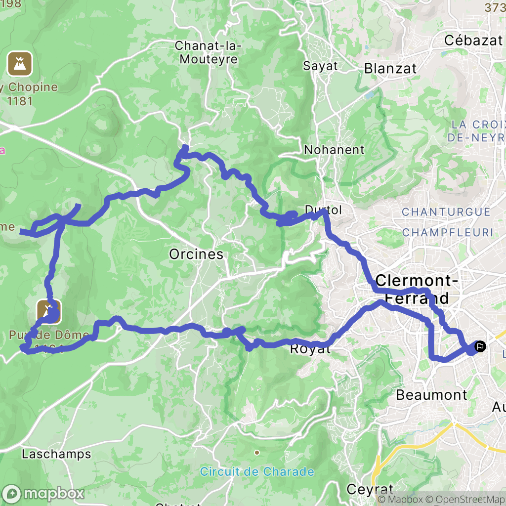 Clermont-Ferrand : carte du parcours de randonnée - France