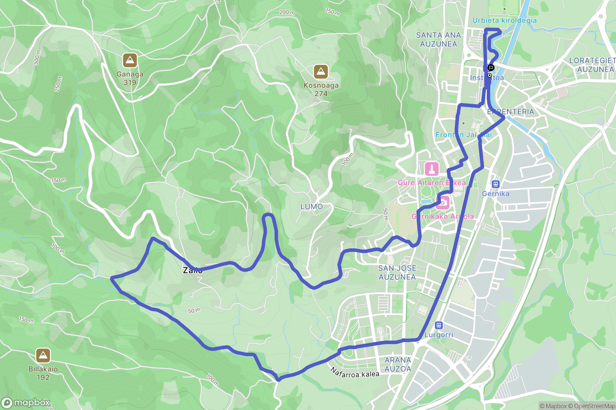 Gernika-Lumo : carte du parcours de randonnée - Spain