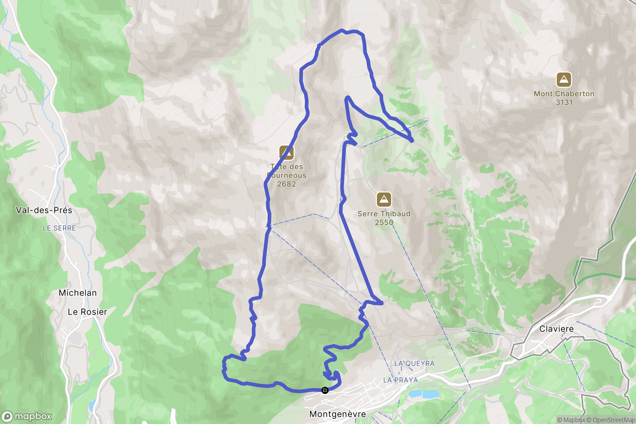 Montgenèvre : carte du parcours de randonnée - France