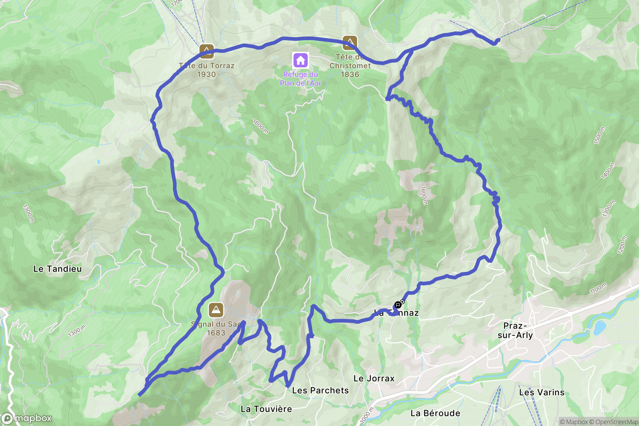 Praz-sur-Arly : carte du parcours de randonnée - France
