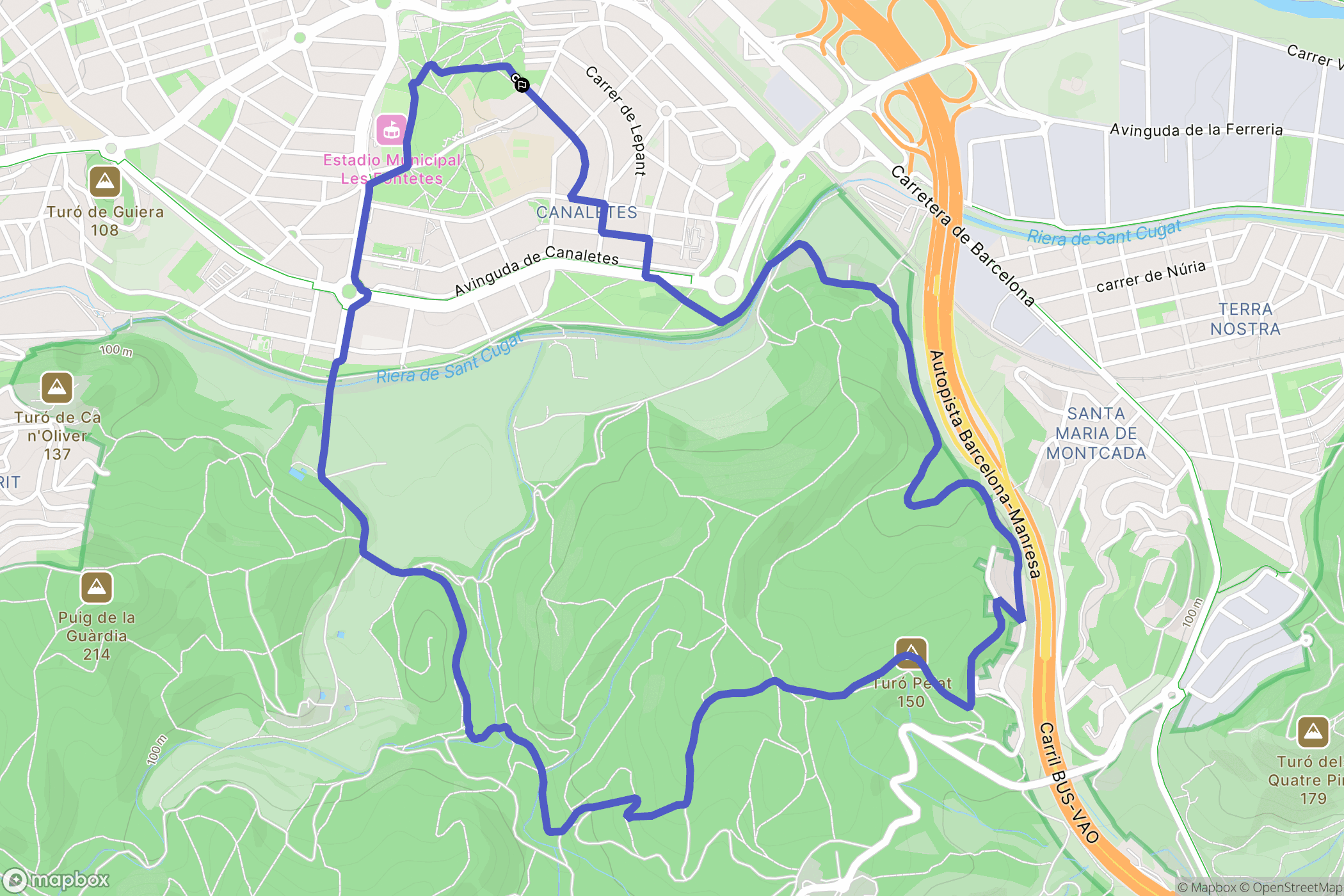 Cerdanyola del Vallès : carte du parcours de randonnée - Spain