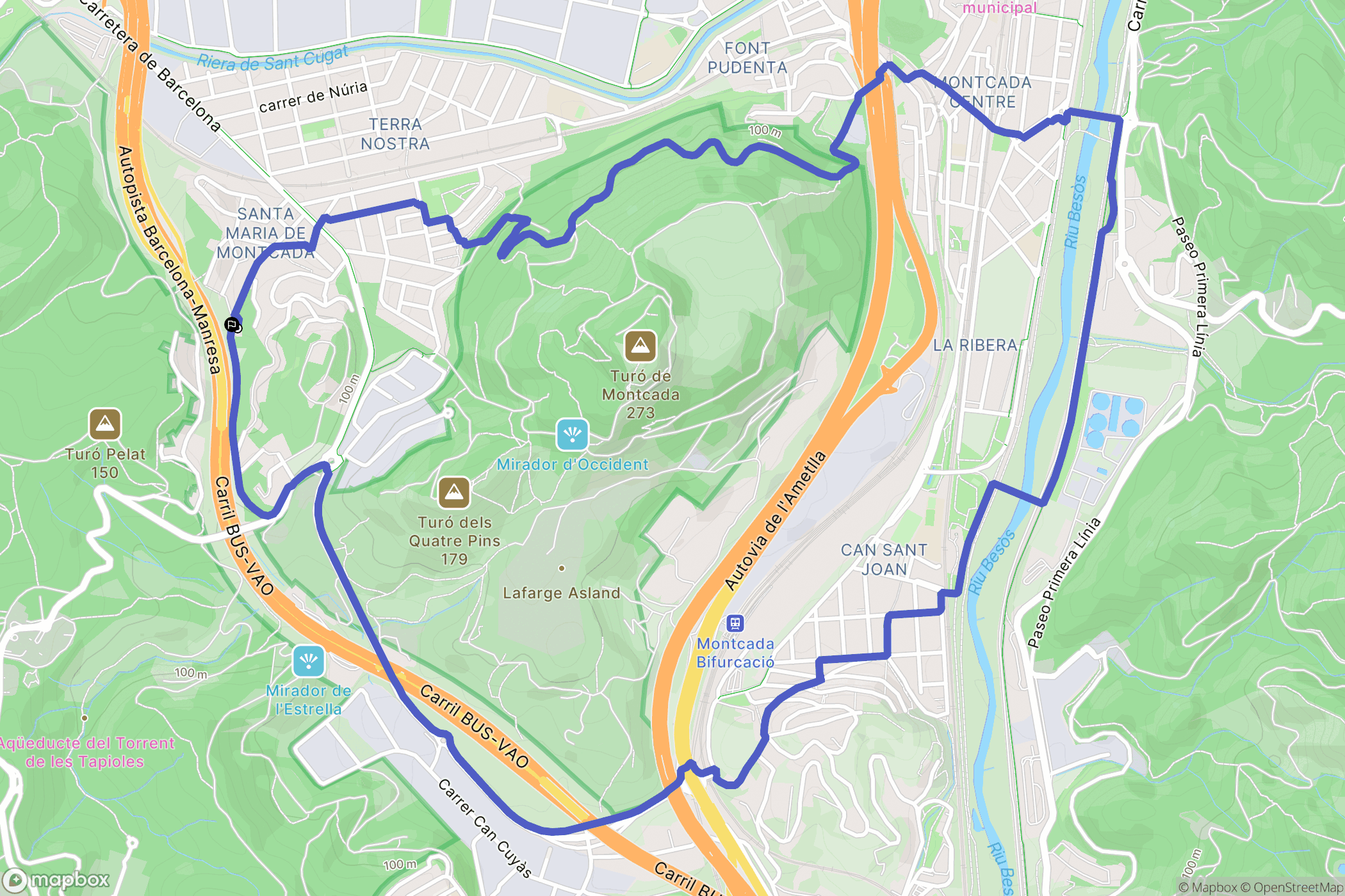 Montcada i Reixac : carte du parcours de randonnée - Spain