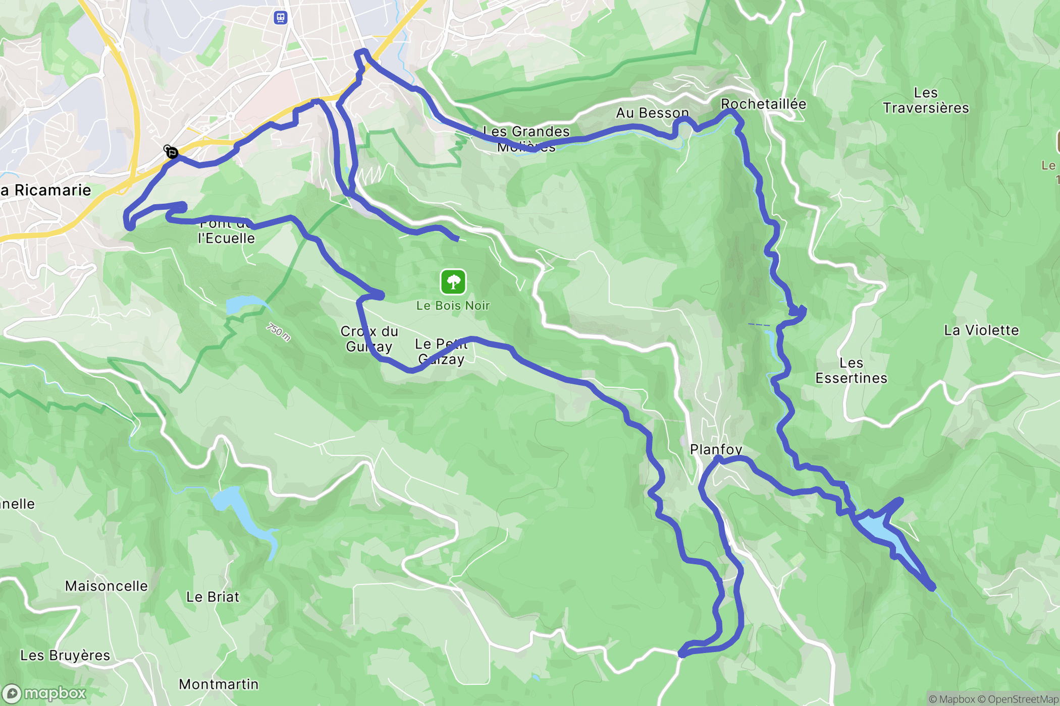 Saint-Étienne : carte du parcours de randonnée - France