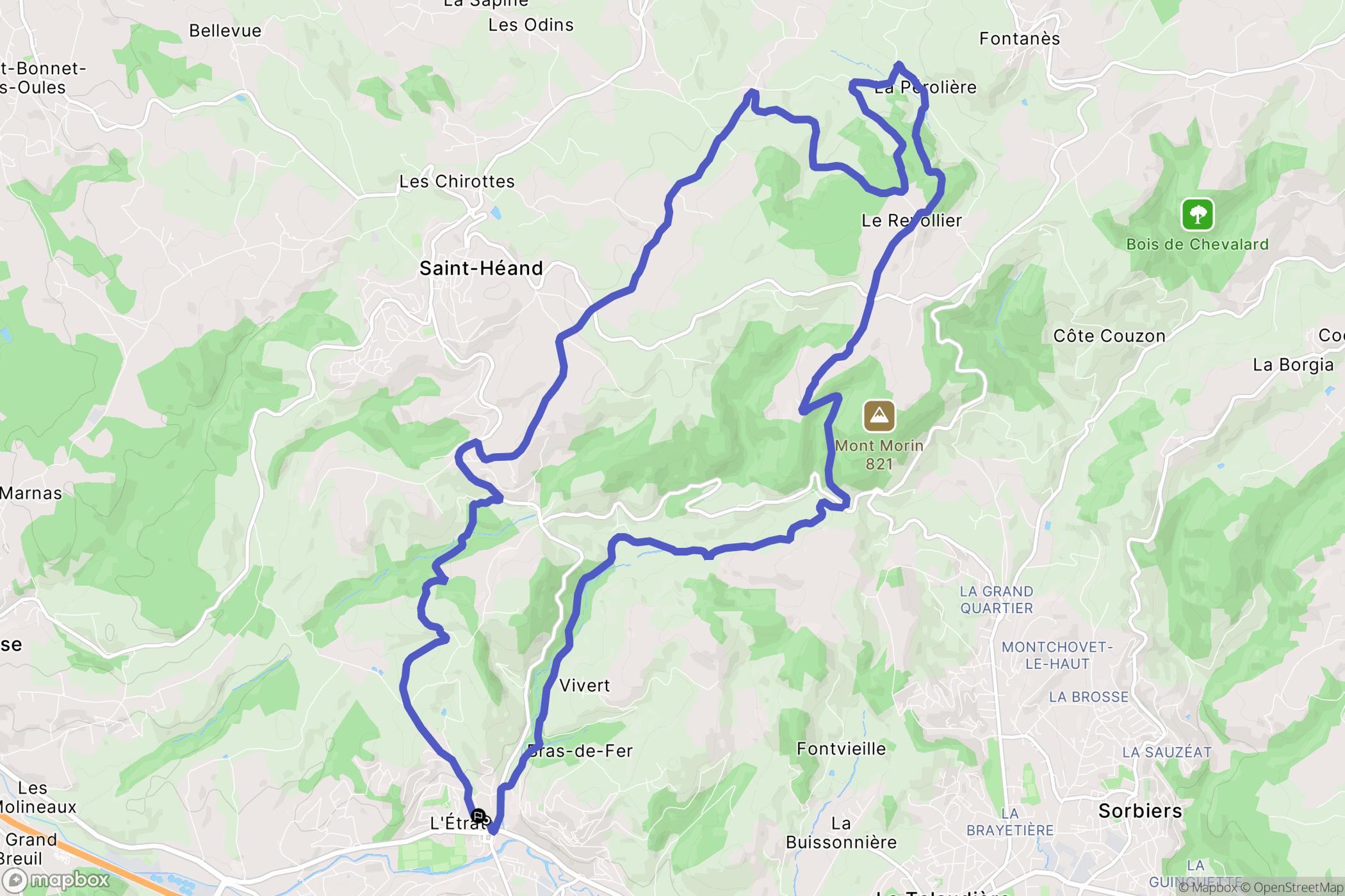 L'Étrat : carte du parcours de randonnée - France