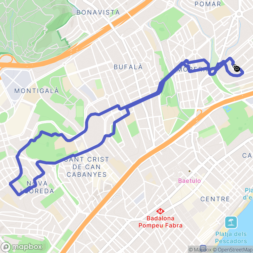 Badalona : carte du parcours de randonnée - Spain