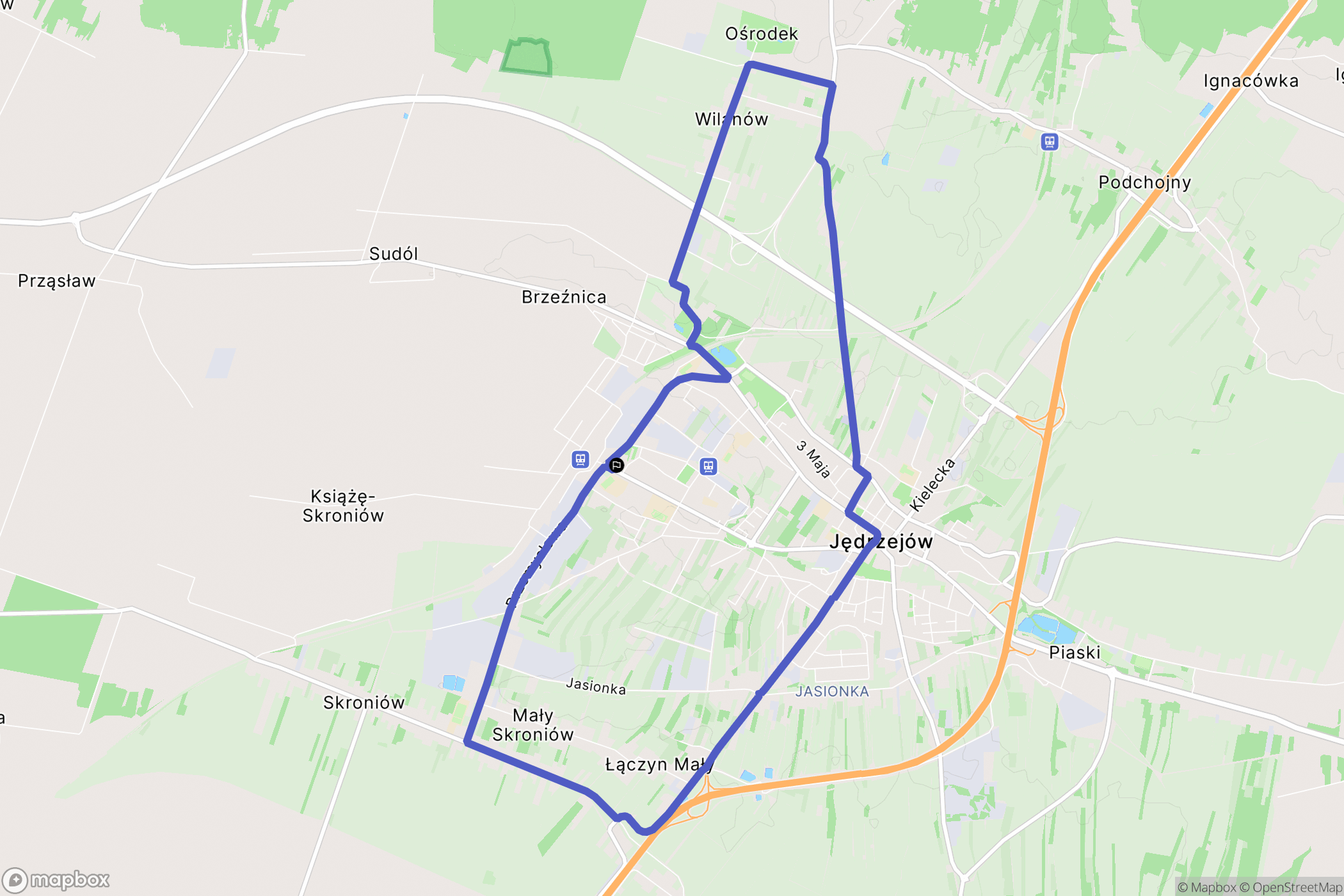 Jędrzejów: mapa trasy - Poland