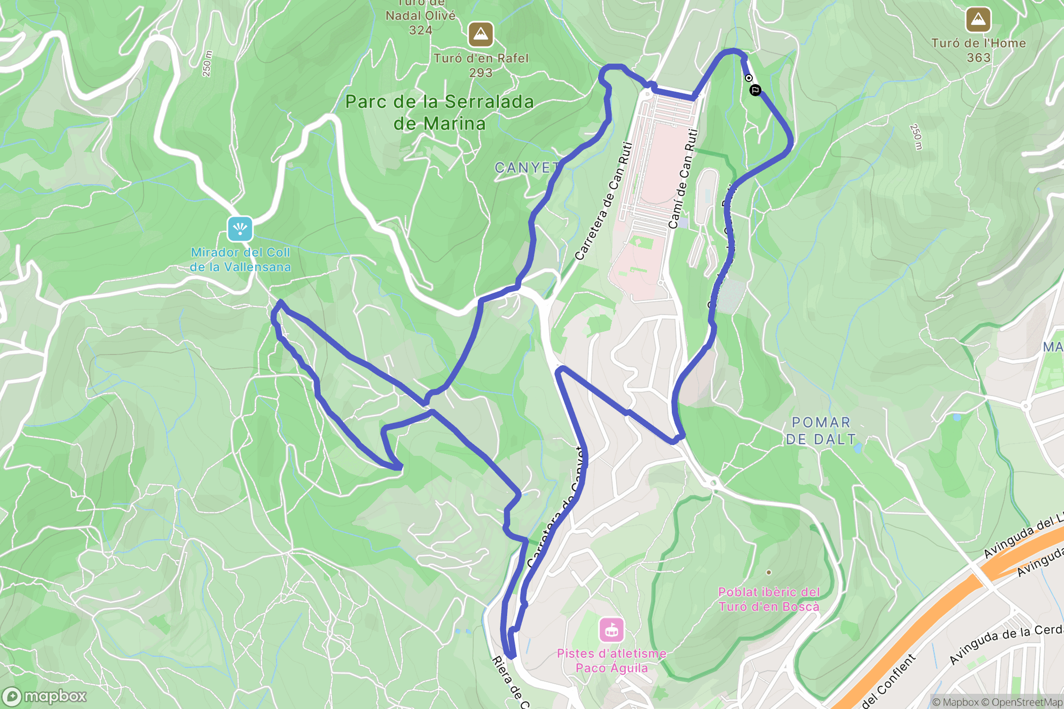 Badalona : carte du parcours de randonnée - Spain