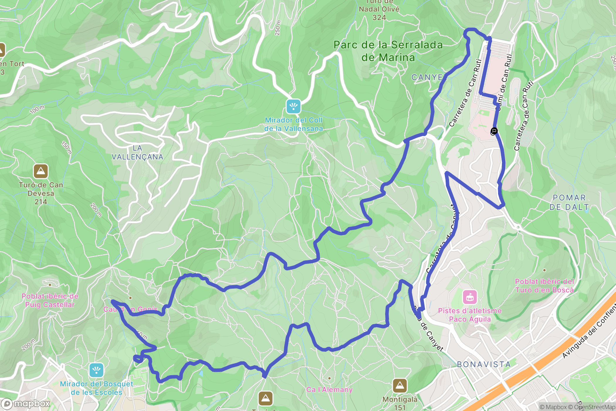 Badalona : carte du parcours de randonnée - Spain